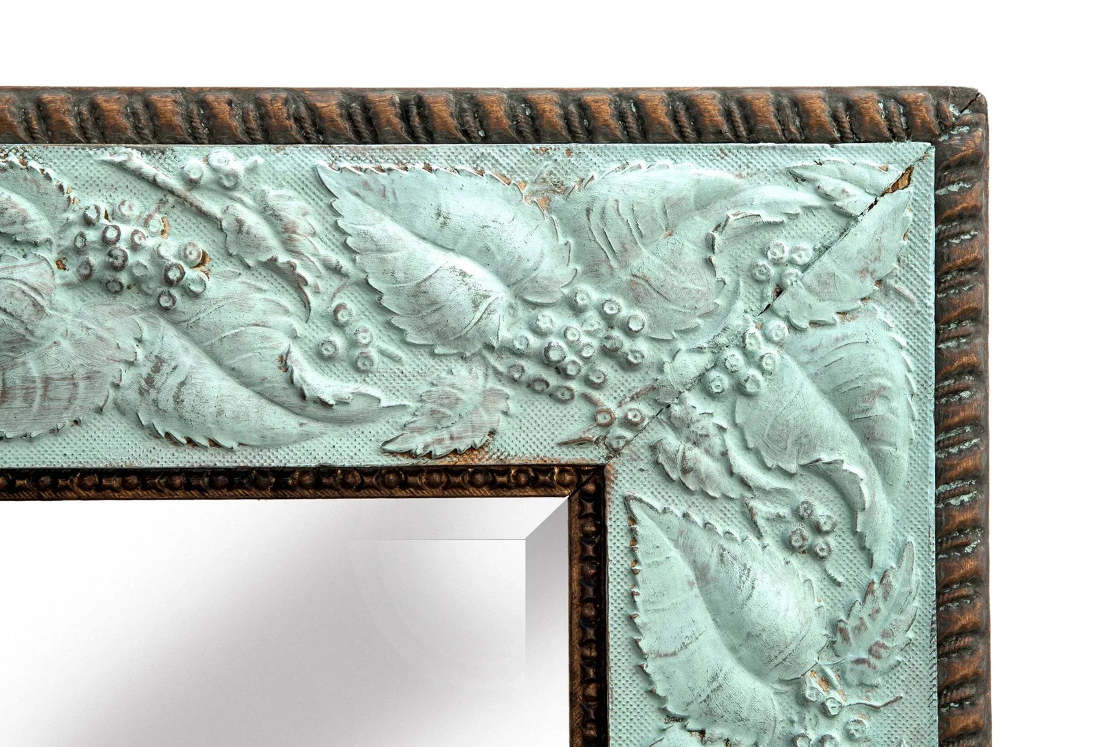 Victorian Aesthetic Movement Hardwood Hand Painted Green Beveled Mirror Frame - 3