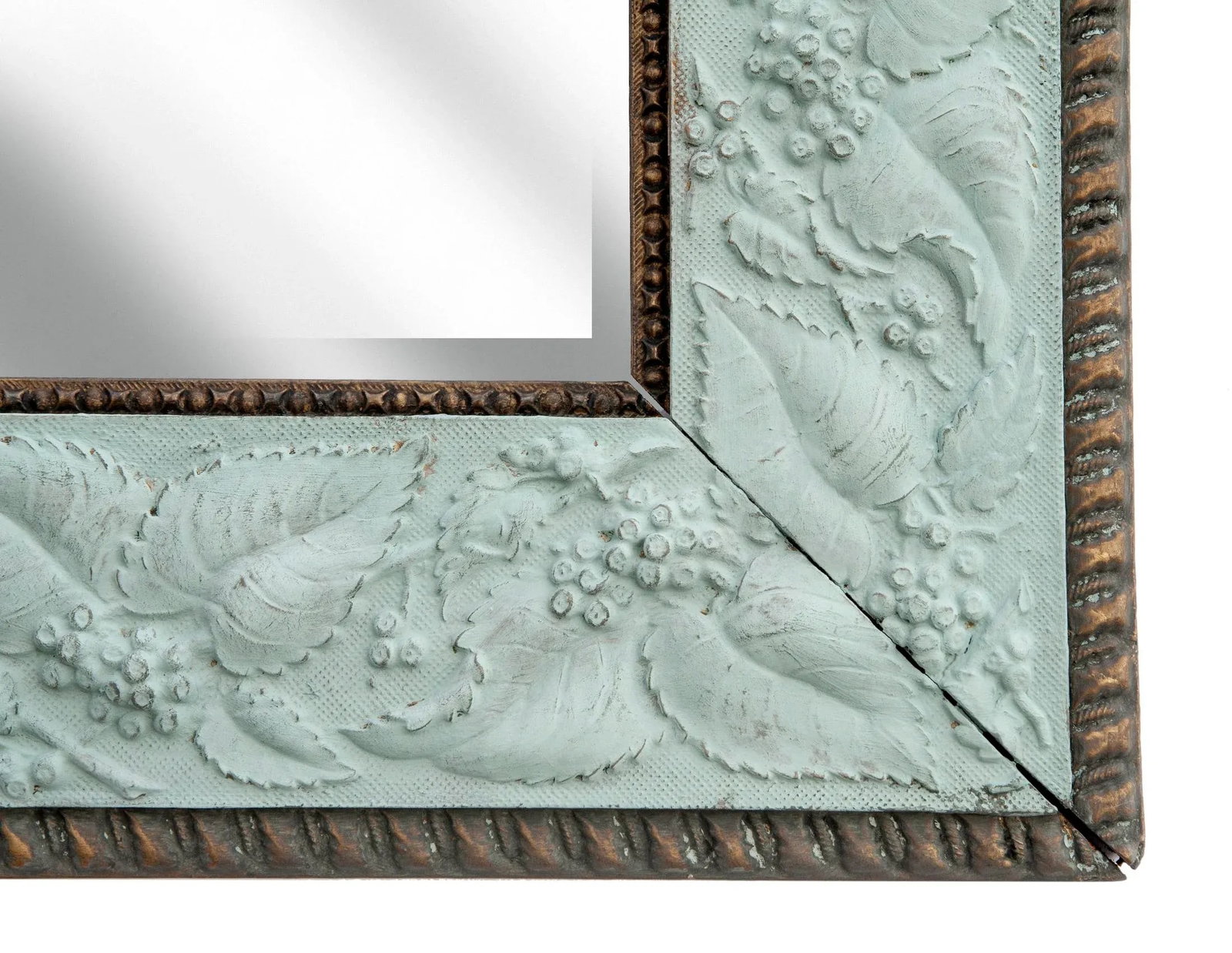 Victorian Aesthetic Movement Hardwood Hand Painted Green Beveled Mirror Frame - 5