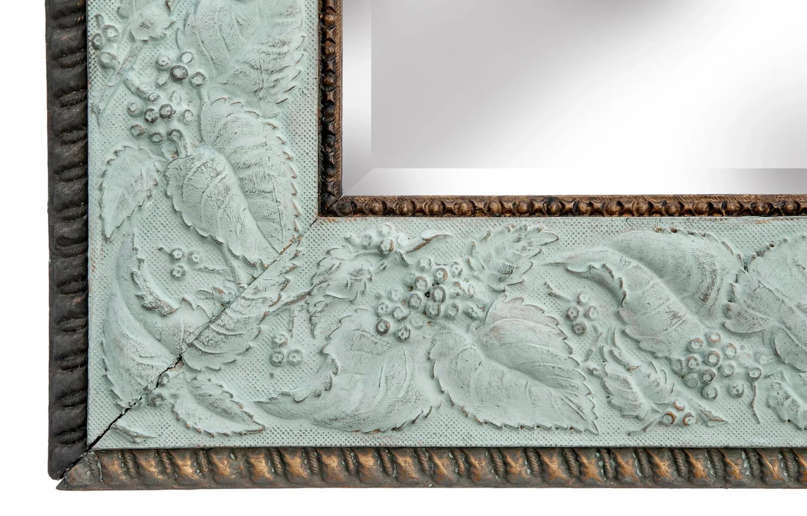 Victorian Aesthetic Movement Hardwood Hand Painted Green Beveled Mirror Frame - 6