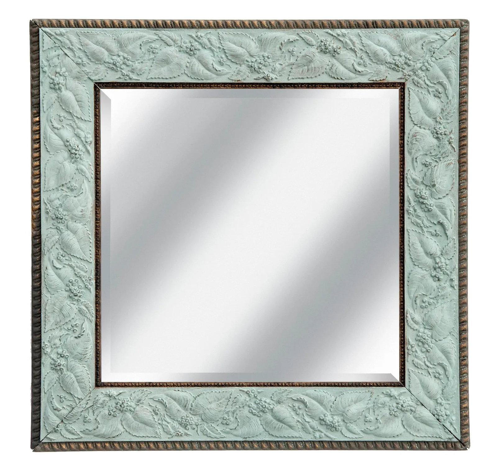 Victorian Aesthetic Movement Hardwood Hand Painted Green Beveled Mirror Frame - 8