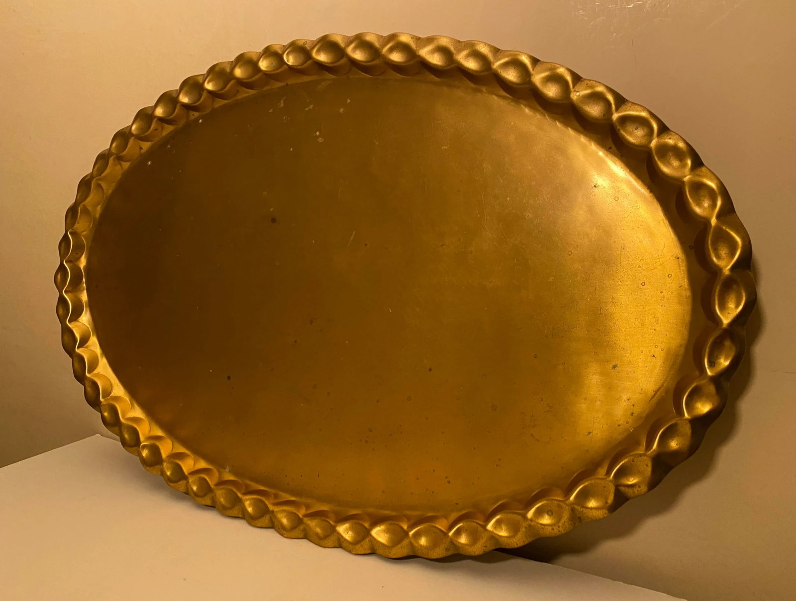 Vintage Moorish Style Large Oval Tray in 'Antique Gold" Finish - 2