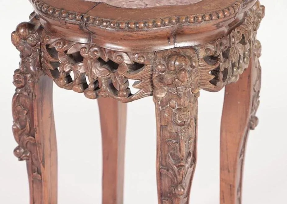 Carved Antique Hardwood and Marble Pedestal Stand 19th Century - 2