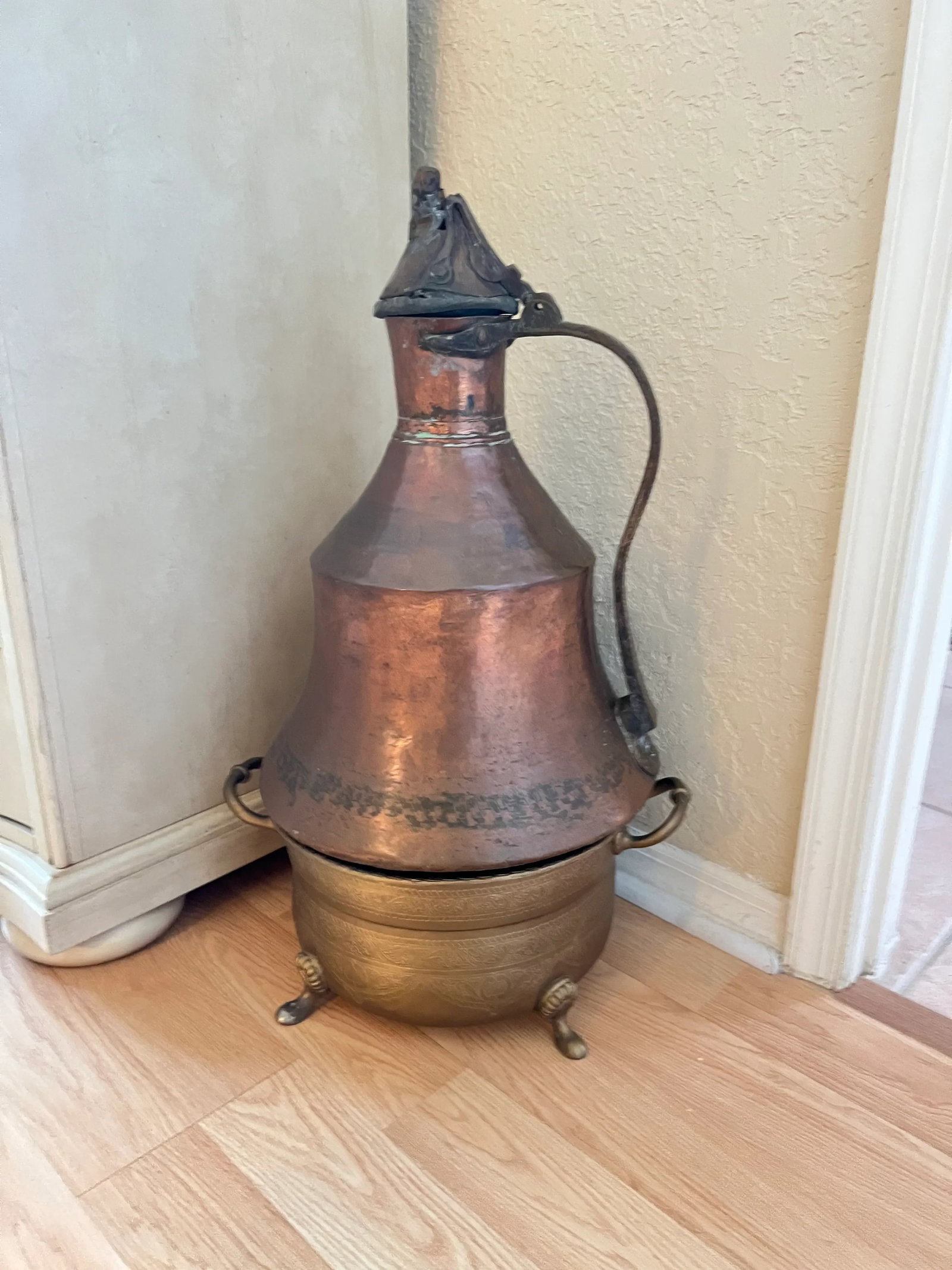 Mid 20th Century Middle Eastern Copper Pot With Brass Burner Pot - 2 Piece Set - 10