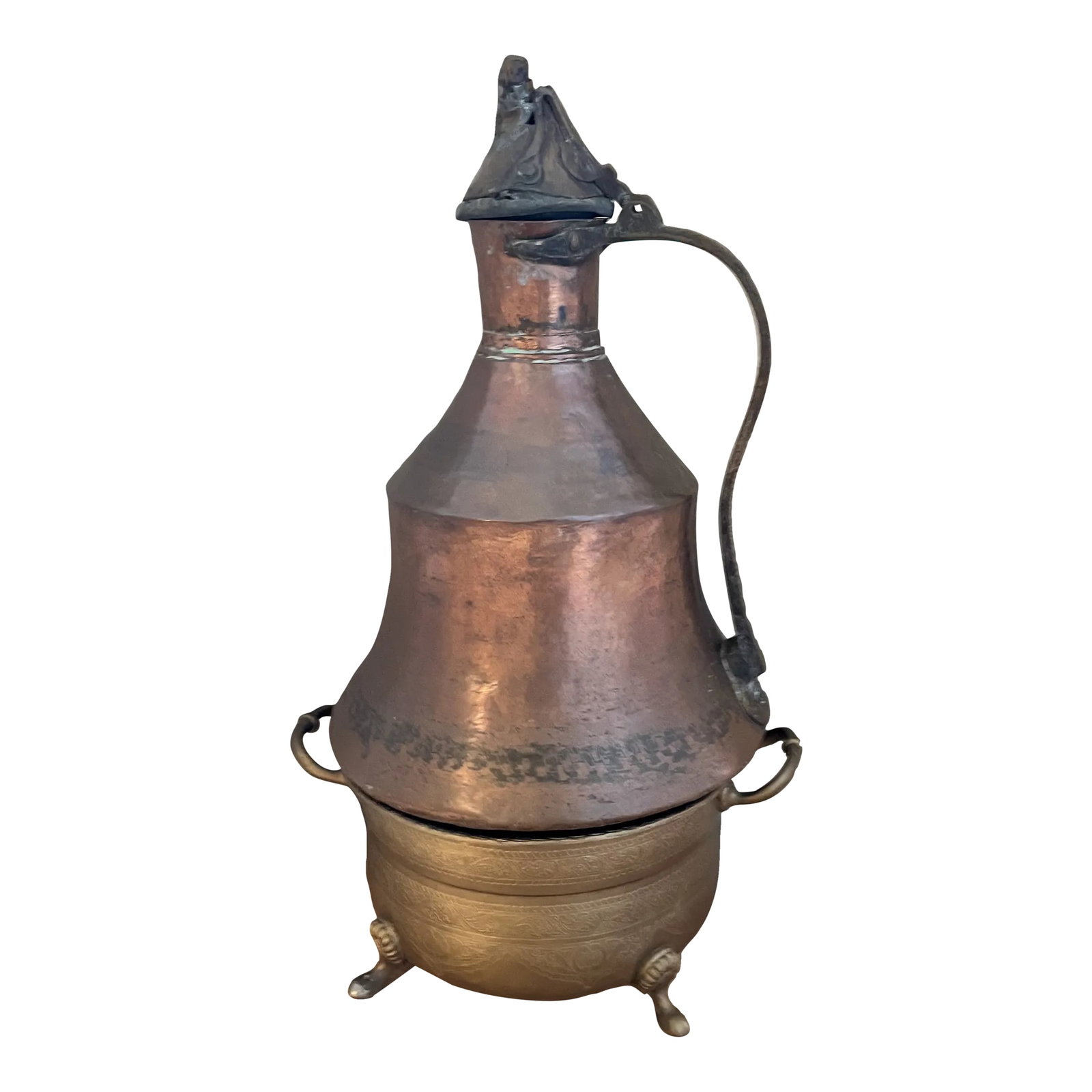 Mid 20th Century Middle Eastern Copper Pot With Brass Burner Pot - 2 Piece Set (1 of 10)