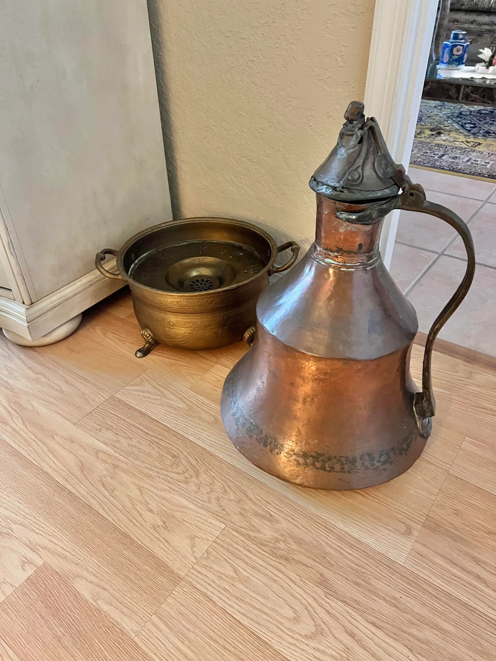 Mid 20th Century Middle Eastern Copper Pot With Brass Burner Pot - 2 Piece Set - 2