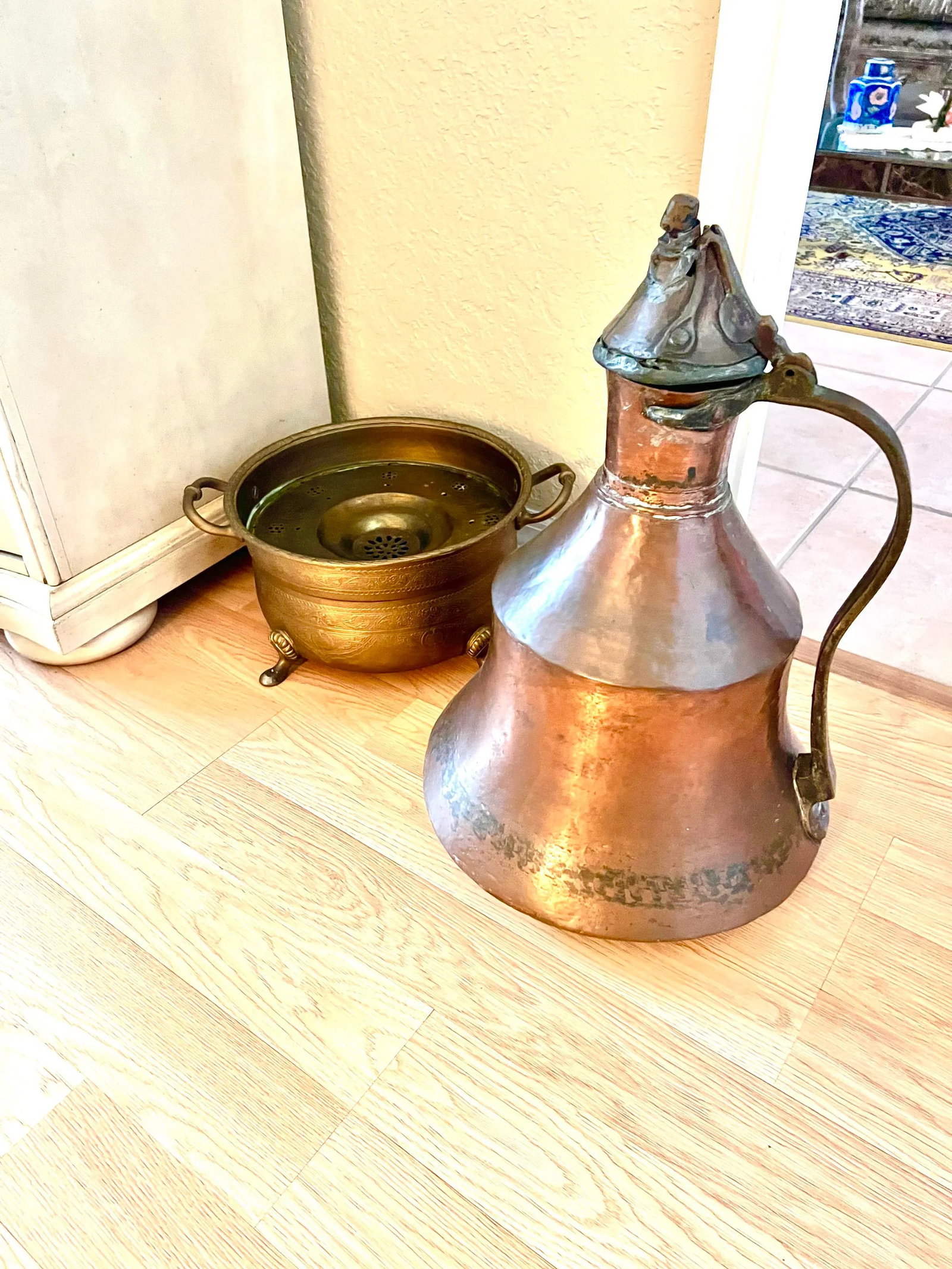 Mid 20th Century Middle Eastern Copper Pot With Brass Burner Pot - 2 Piece Set - 7