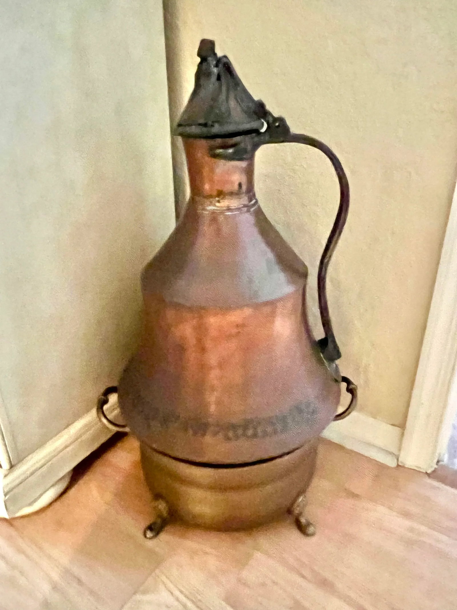 Mid 20th Century Middle Eastern Copper Pot With Brass Burner Pot - 2 Piece Set - 8