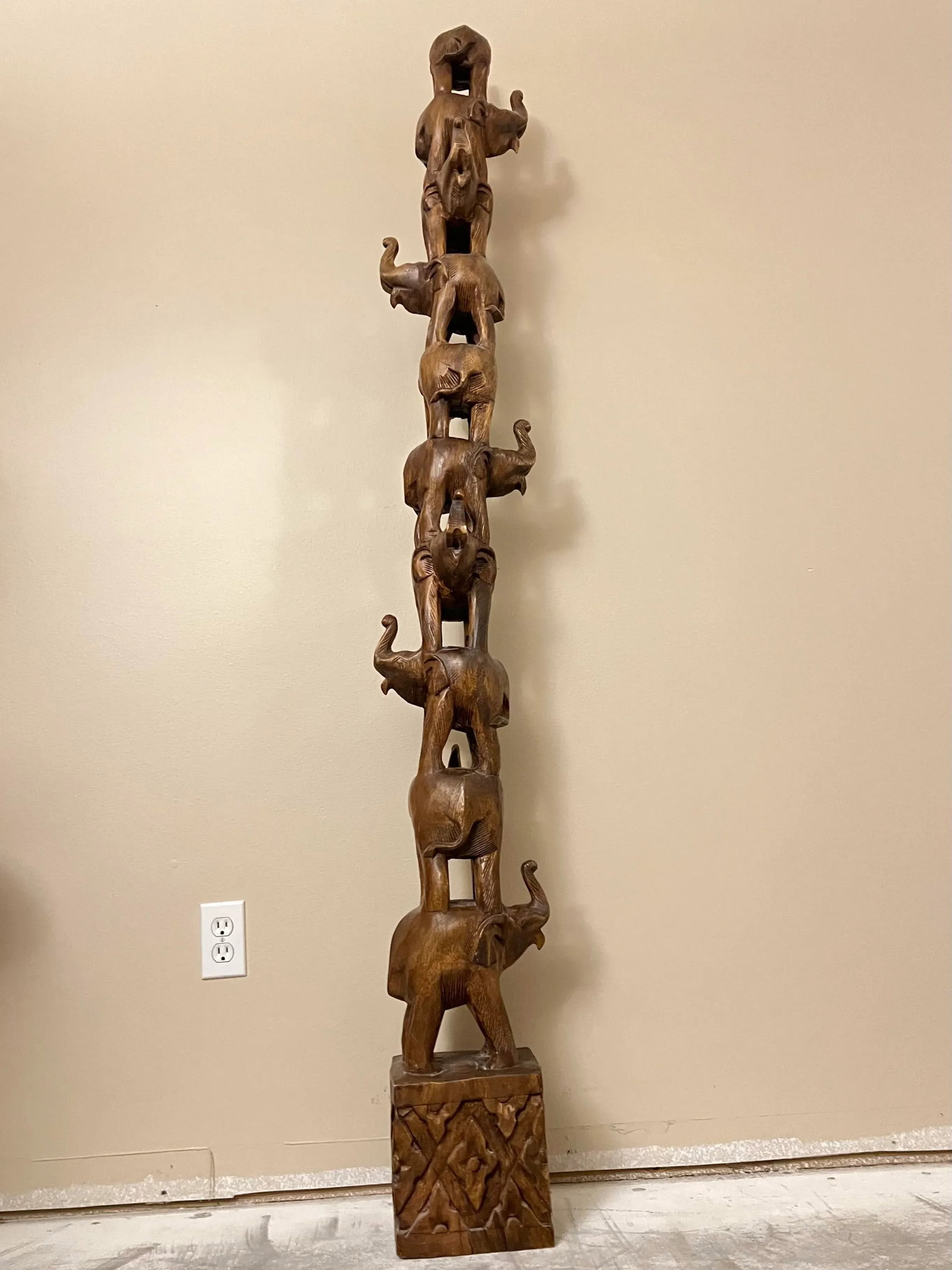 1980s Carved Elephant Tower - 11