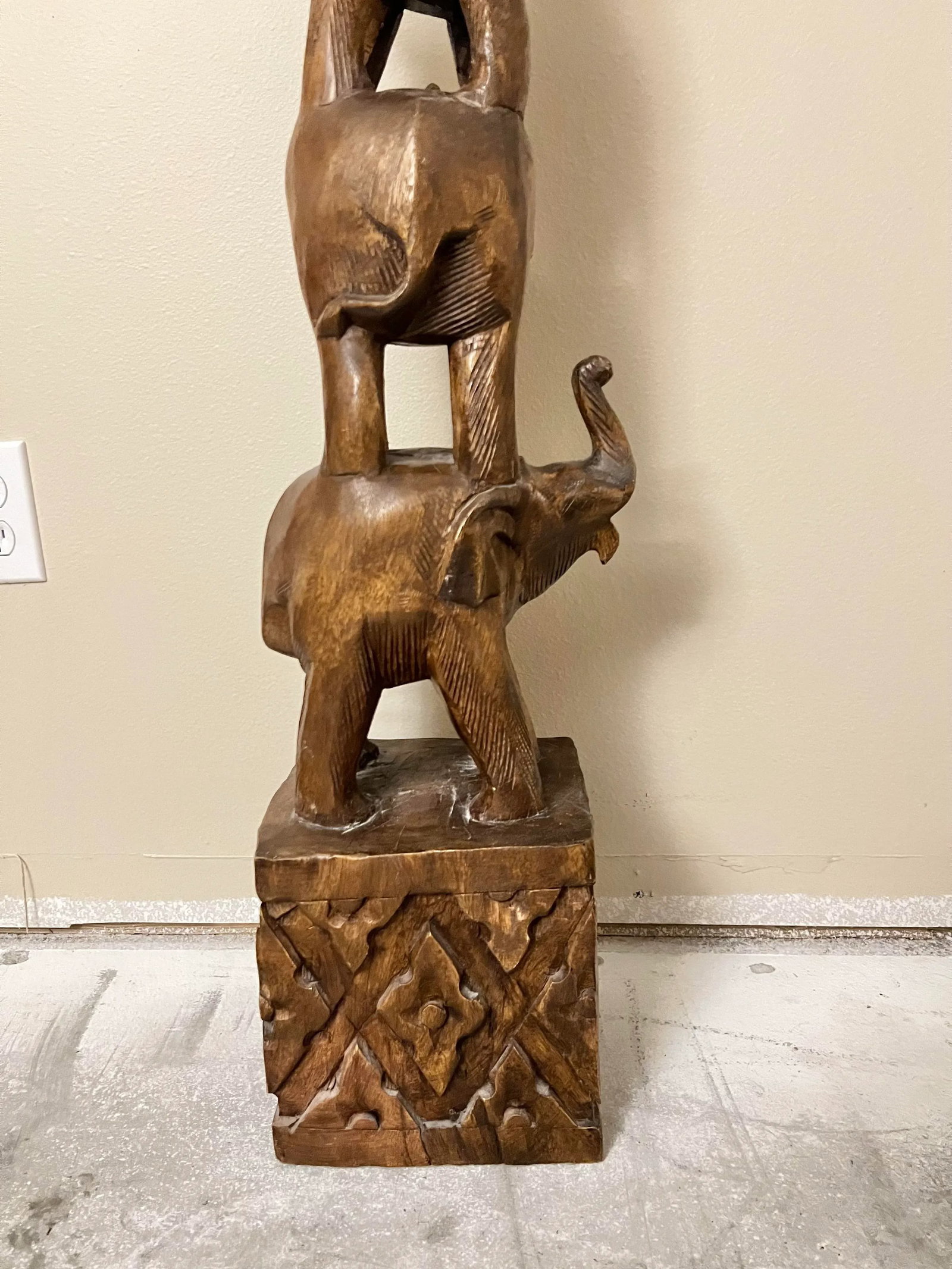 1980s Carved Elephant Tower - 9