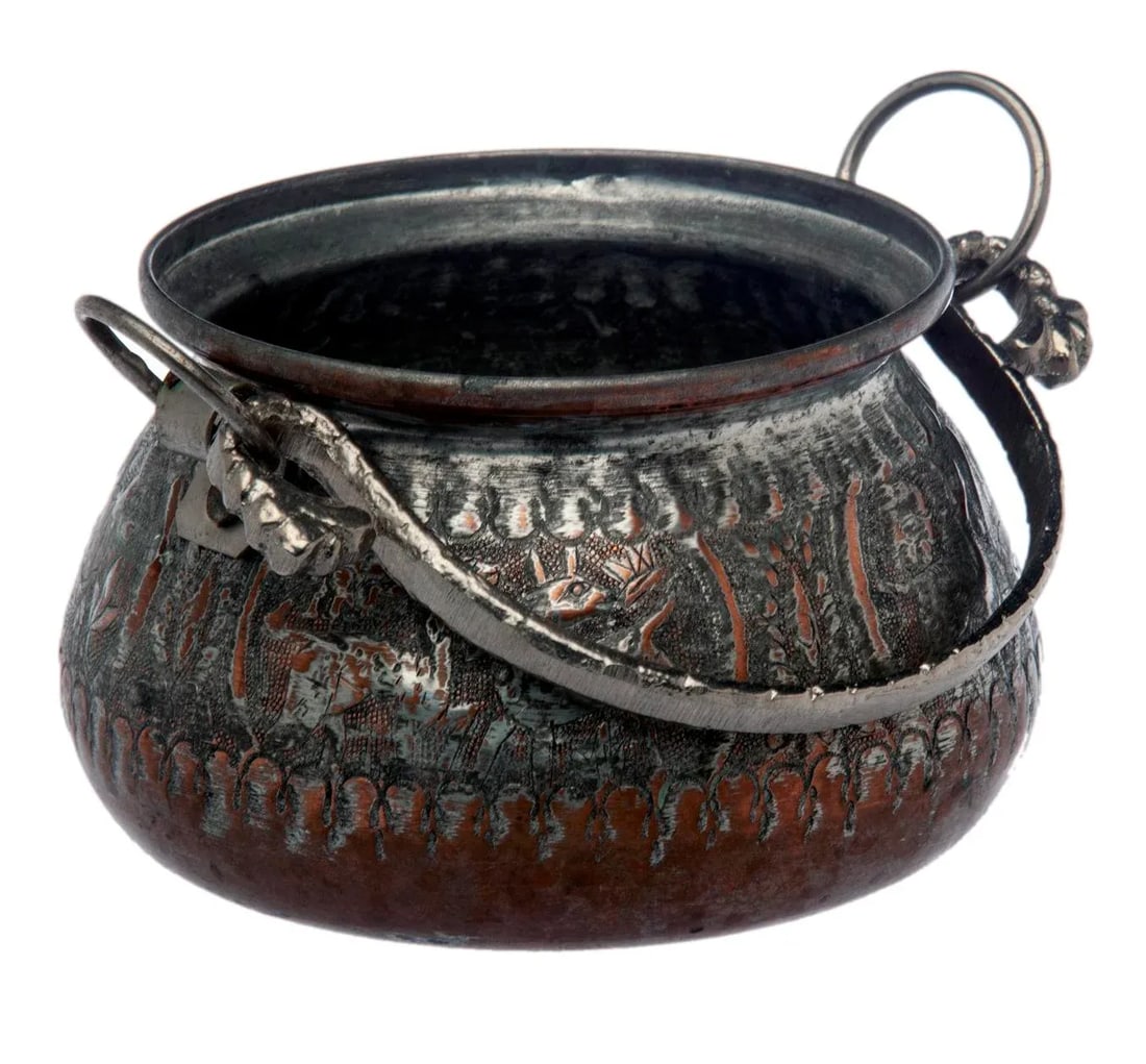 Early 20th Century Persian Ornate Hand Tooled & Tinned Copper Calderon - 2