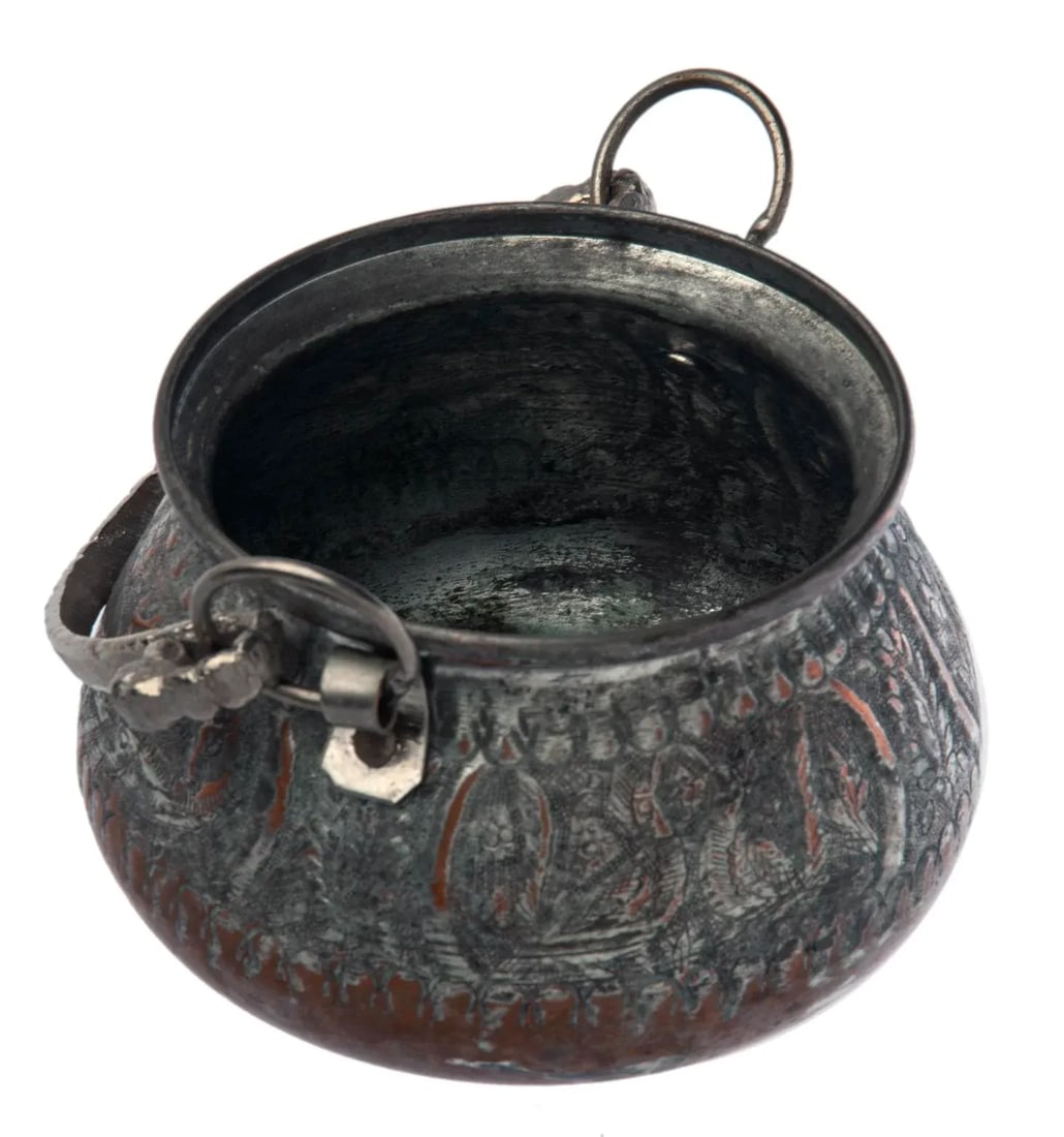 Early 20th Century Persian Ornate Hand Tooled & Tinned Copper Calderon - 3