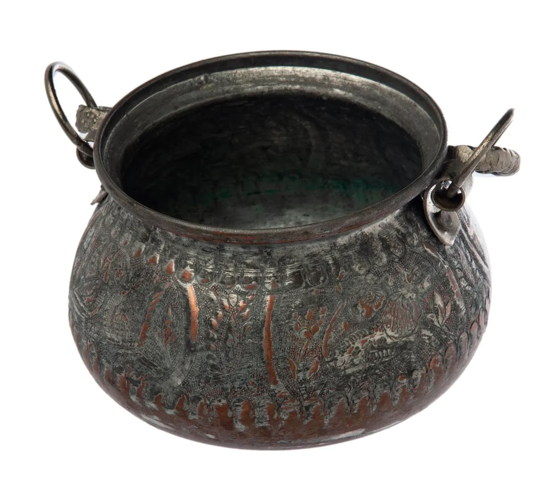 Early 20th Century Persian Ornate Hand Tooled & Tinned Copper Calderon - 6