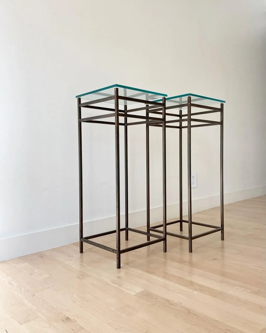 Modernist Minimalist Steel & Glass Plant Stands, Set of 2 (After Max Sauze) - 10