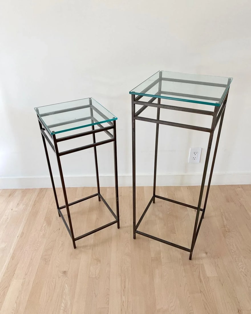 Modernist Minimalist Steel & Glass Plant Stands, Set of 2 (After Max Sauze) - 2
