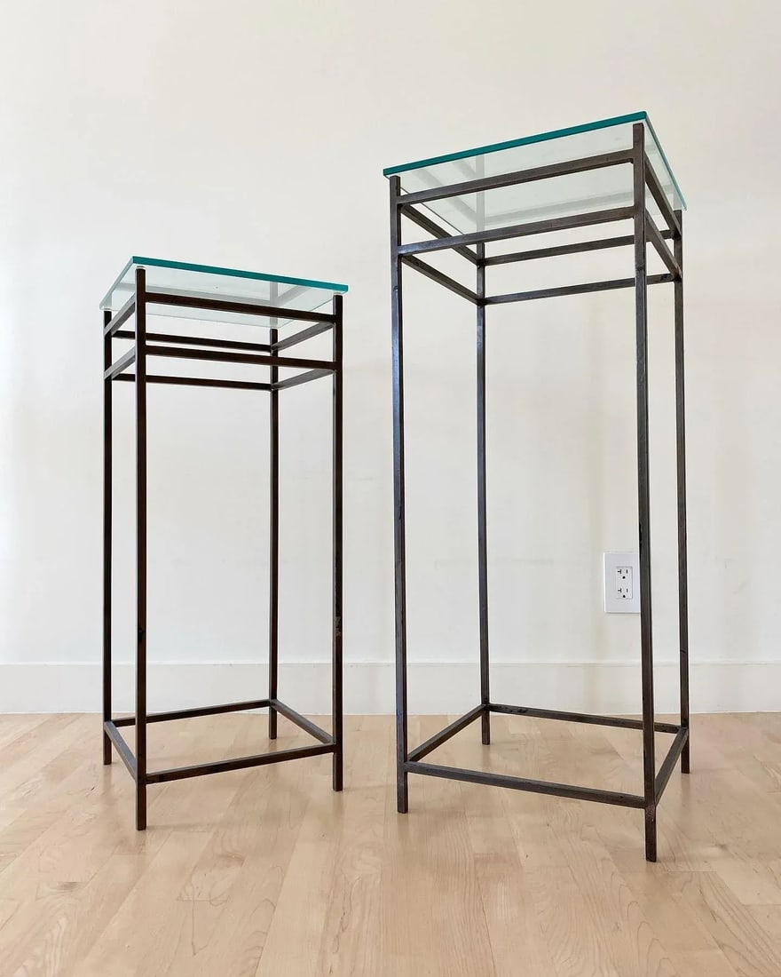 Modernist Minimalist Steel & Glass Plant Stands, Set of 2 (After Max Sauze) - 3