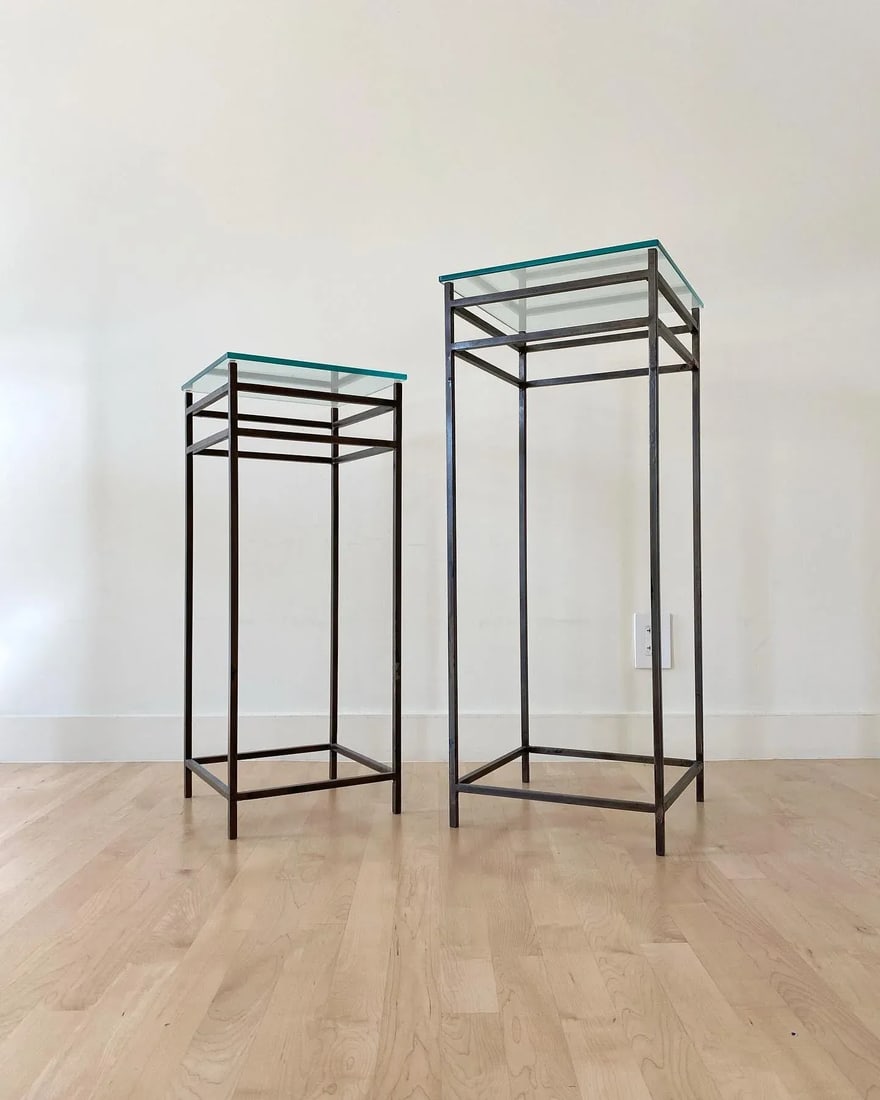 Modernist Minimalist Steel & Glass Plant Stands, Set of 2 (After Max Sauze) - 5