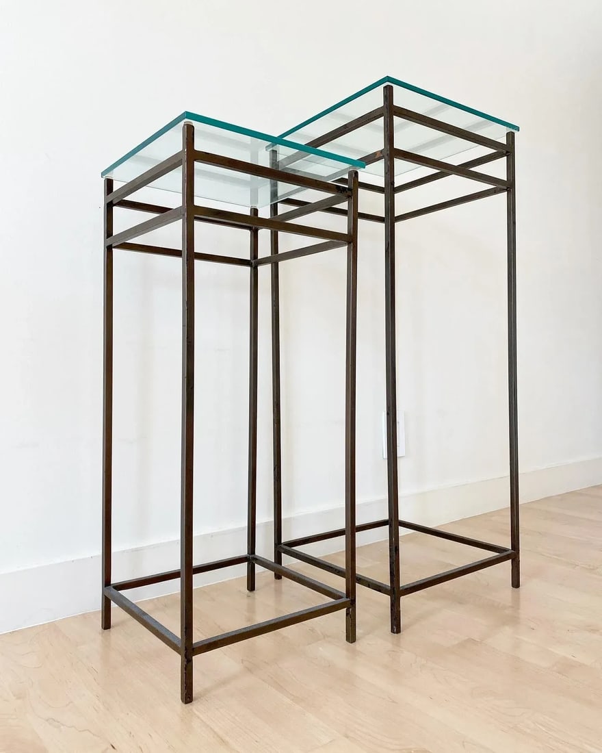 Modernist Minimalist Steel & Glass Plant Stands, Set of 2 (After Max Sauze) - 6