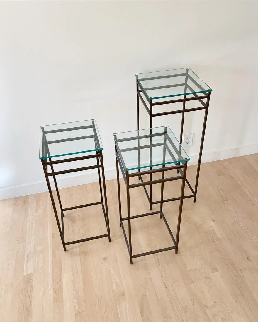 Modernist Minimalist Steel & Glass Plant Stands, Set of 2 (After Max Sauze) - 7
