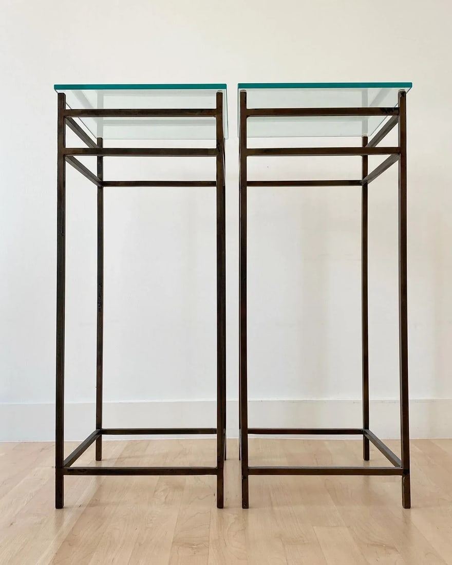 Modernist Minimalist Steel & Glass Plant Stands, Set of 2 (After Max Sauze) - 8