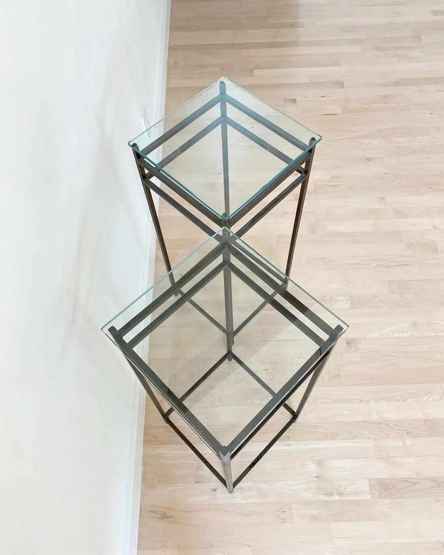 Modernist Minimalist Steel & Glass Plant Stands, Set of 2 (After Max Sauze) - 9