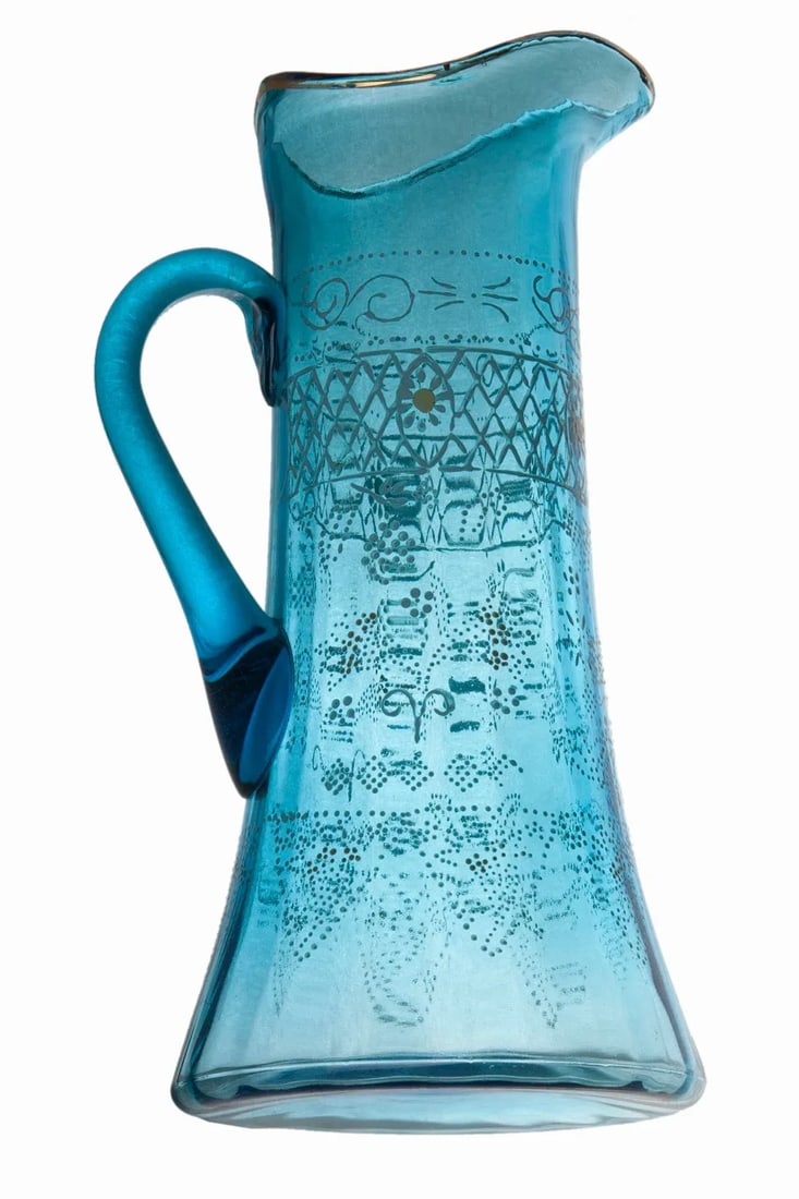 Early 20th Century Translucent Blue Glass Pitcher - 4