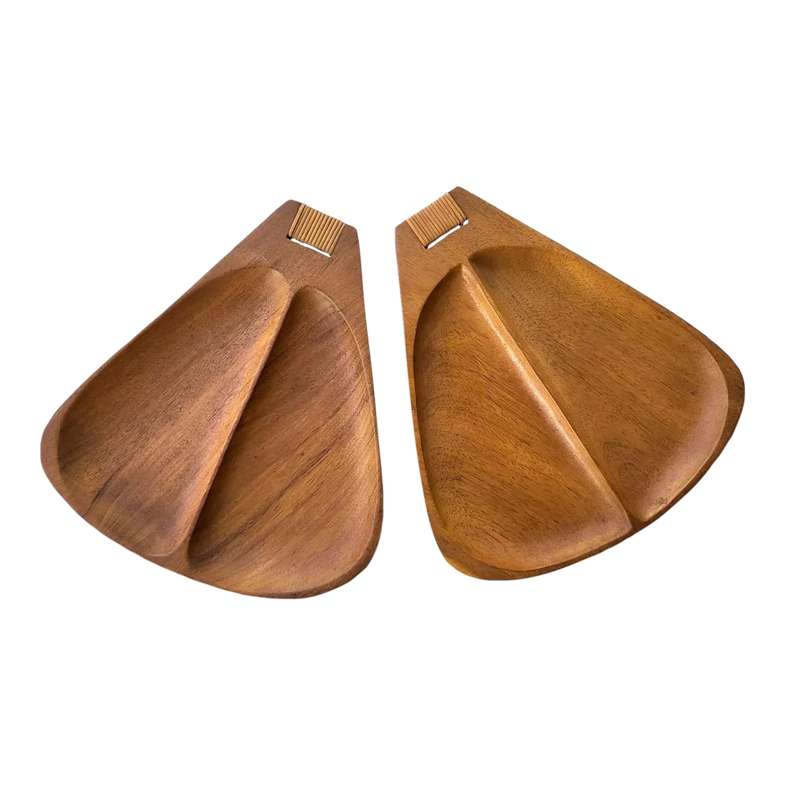 Mid 20th Century Arthur Umanoff Pantalcraft Taverneau Wood Tray Platters, Set of 2: This is a pair of 1960s Taverneau wood tray platters made in Haiti and designed by Arthur Umanoff for Raymor via his studio, Pantalcraft. From his biography "All of Umanoff's designs were centered