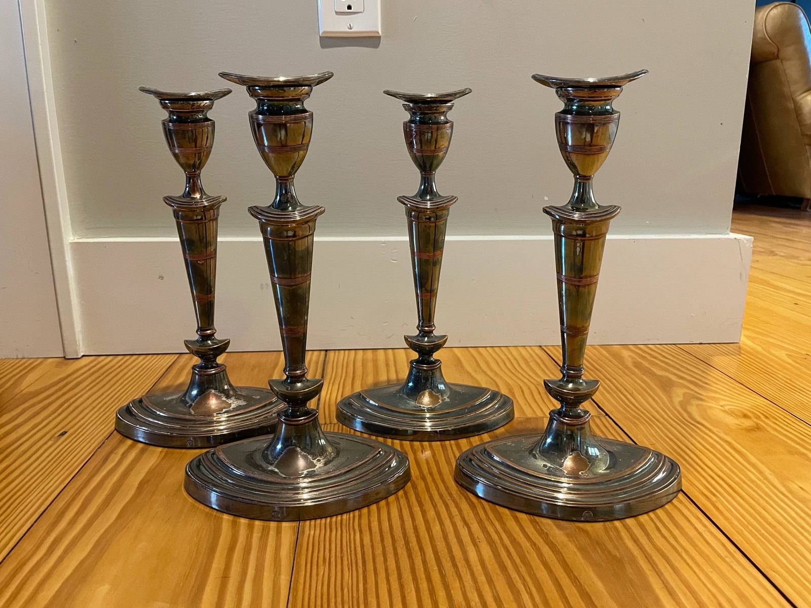 Mid 19th Century Barker Ellis Neoclassical Silver Plate Candlesticks - Set of 4 - 12