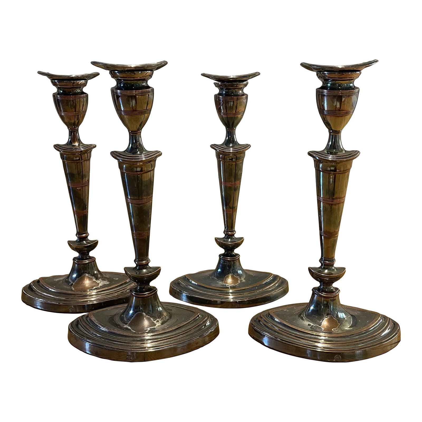 Mid 19th Century Barker Ellis Neoclassical Silver Plate Candlesticks - Set of 4 (1 of 12)