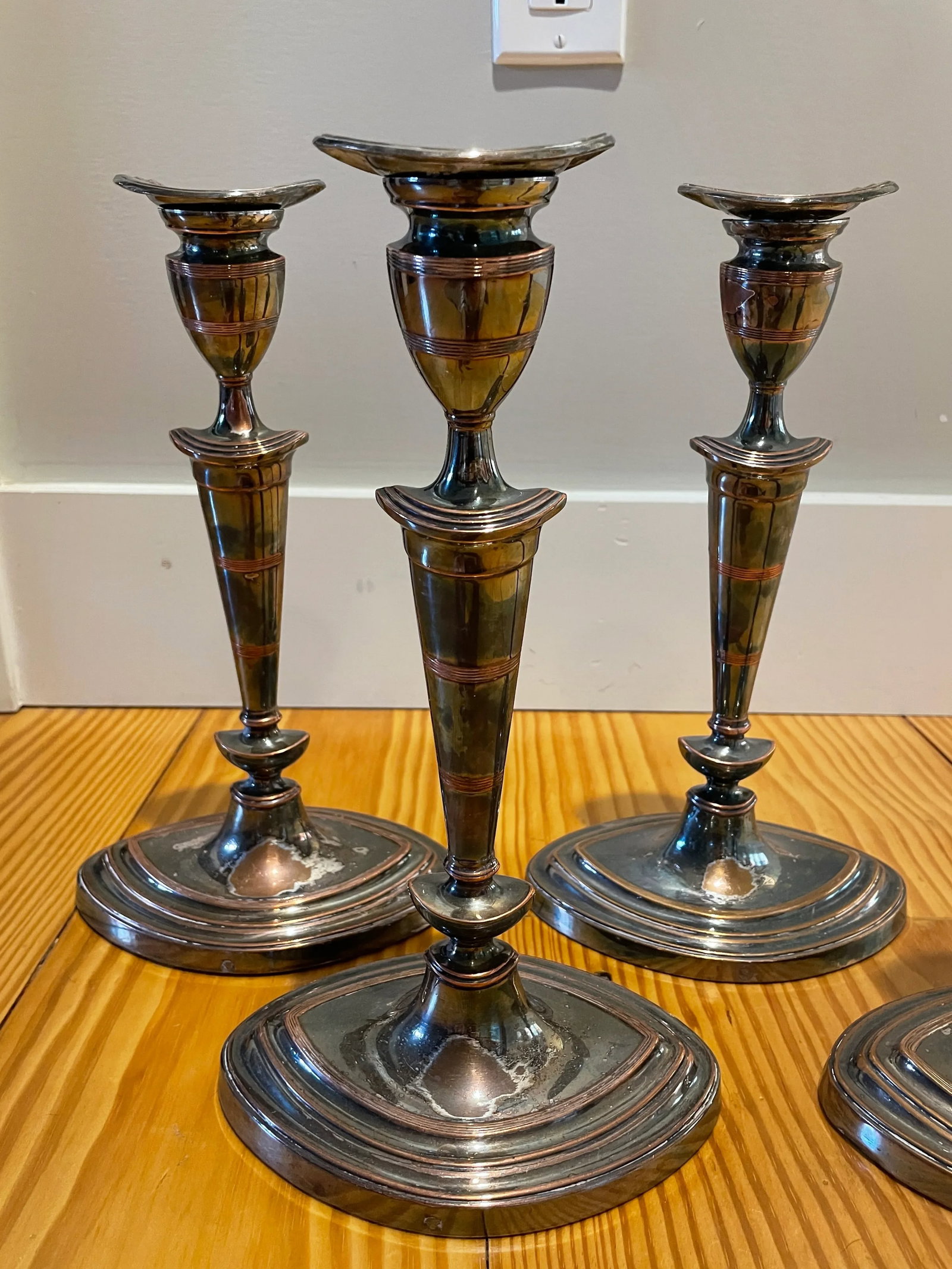 Mid 19th Century Barker Ellis Neoclassical Silver Plate Candlesticks - Set of 4 - 3
