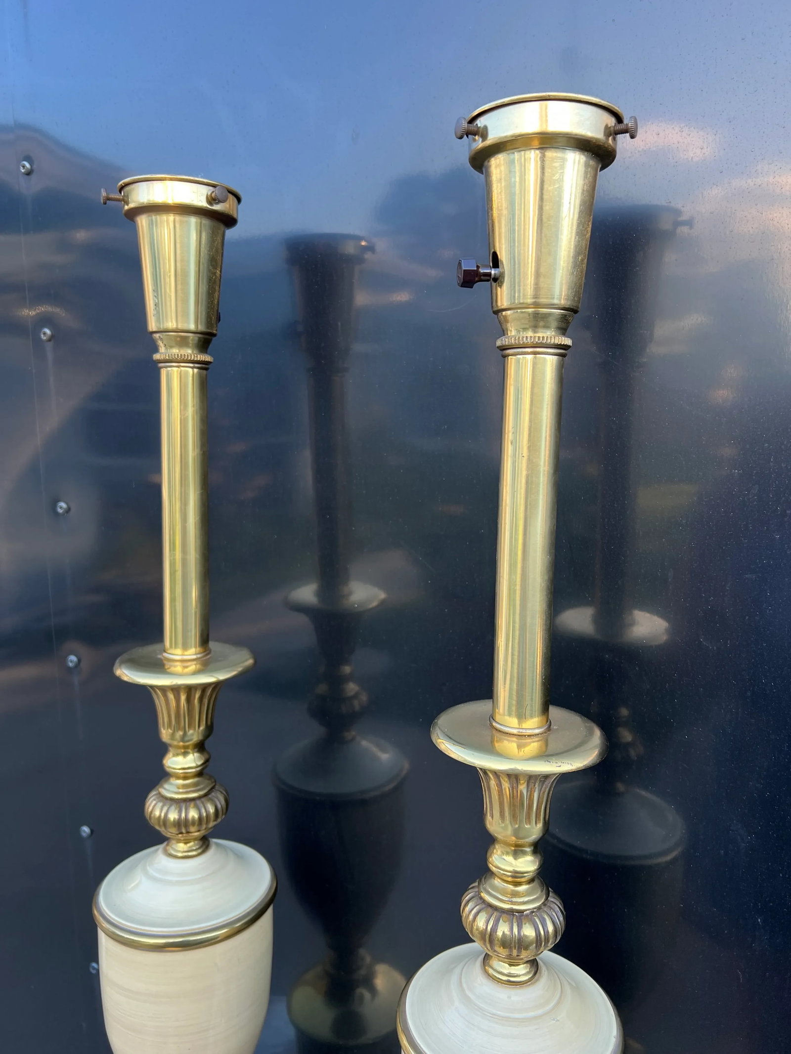 Vintage Mid 20th Century Brass & Enamel Stiffel Style Table Lamps - a Pair - 10