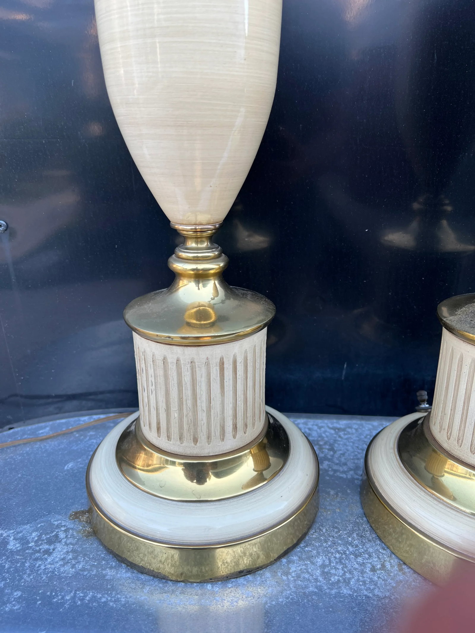Vintage Mid 20th Century Brass & Enamel Stiffel Style Table Lamps - a Pair - 3