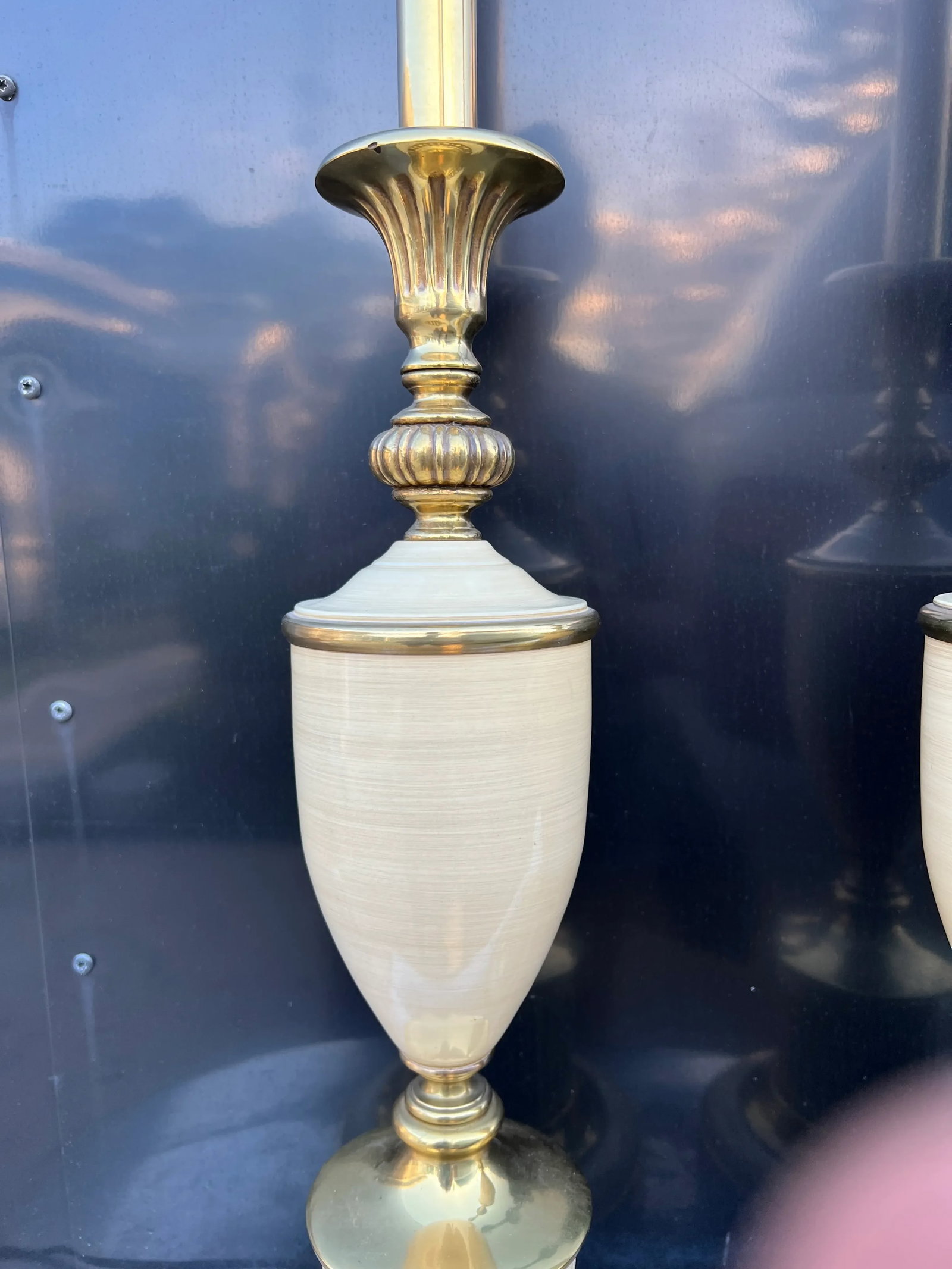 Vintage Mid 20th Century Brass & Enamel Stiffel Style Table Lamps - a Pair - 5