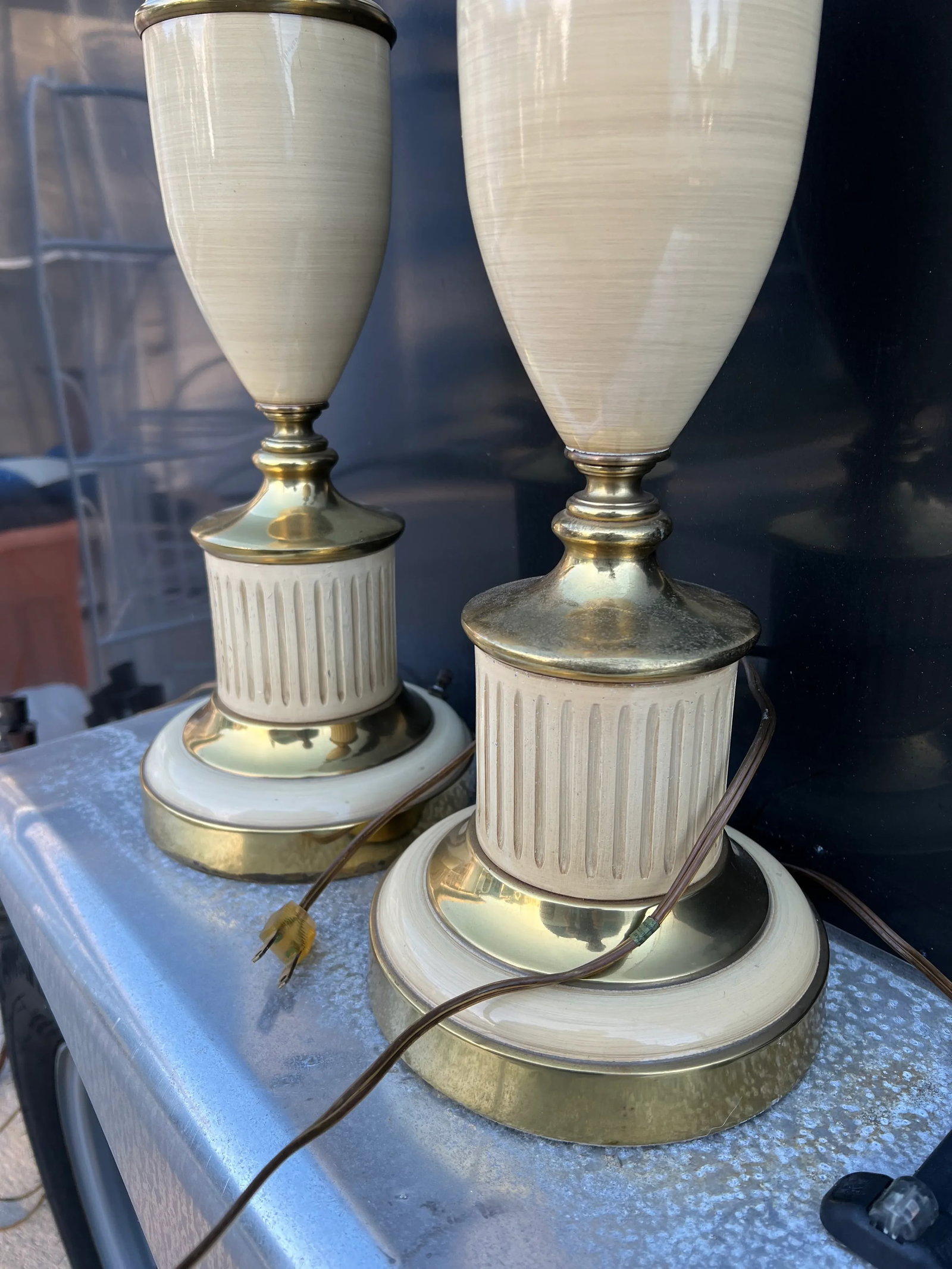 Vintage Mid 20th Century Brass & Enamel Stiffel Style Table Lamps - a Pair - 6