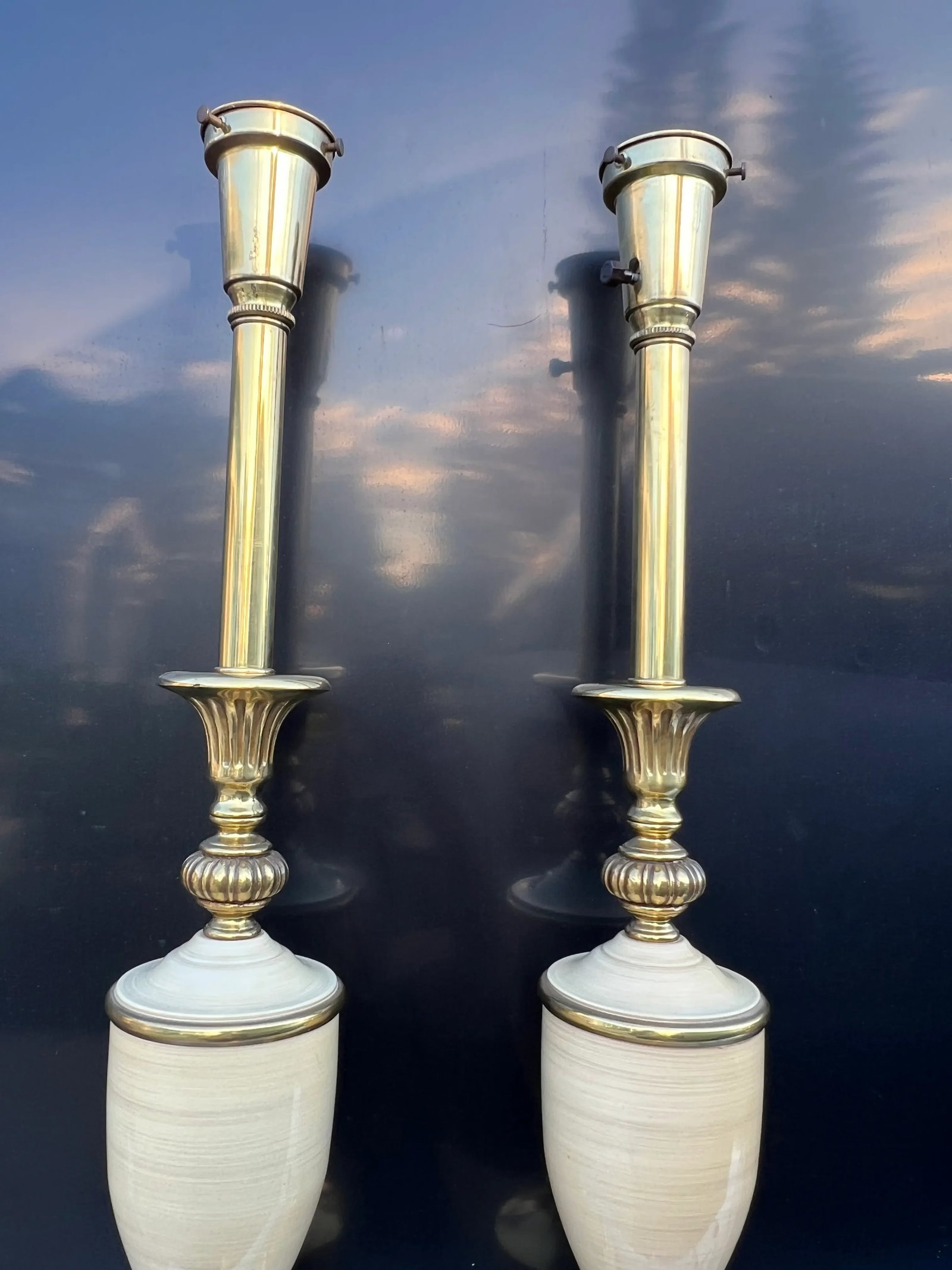 Vintage Mid 20th Century Brass & Enamel Stiffel Style Table Lamps - a Pair - 8