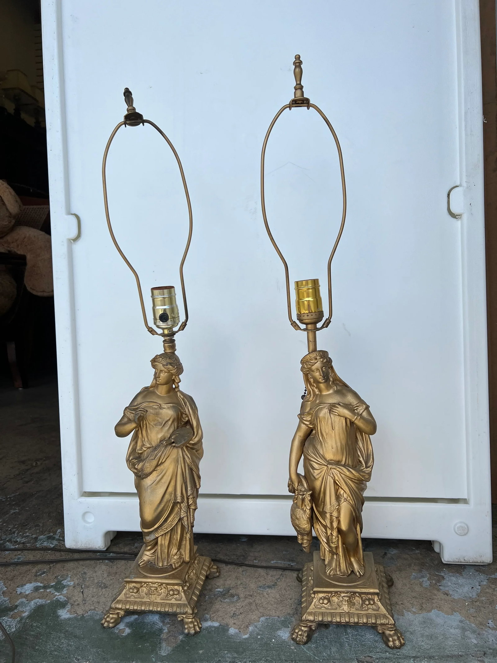 1950s Gold Grecian Ladies Lamps - a Pair - 5