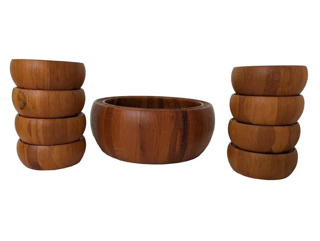 1960s Digsmed Staved Teak Wood Bowls, Set of 9 - 3