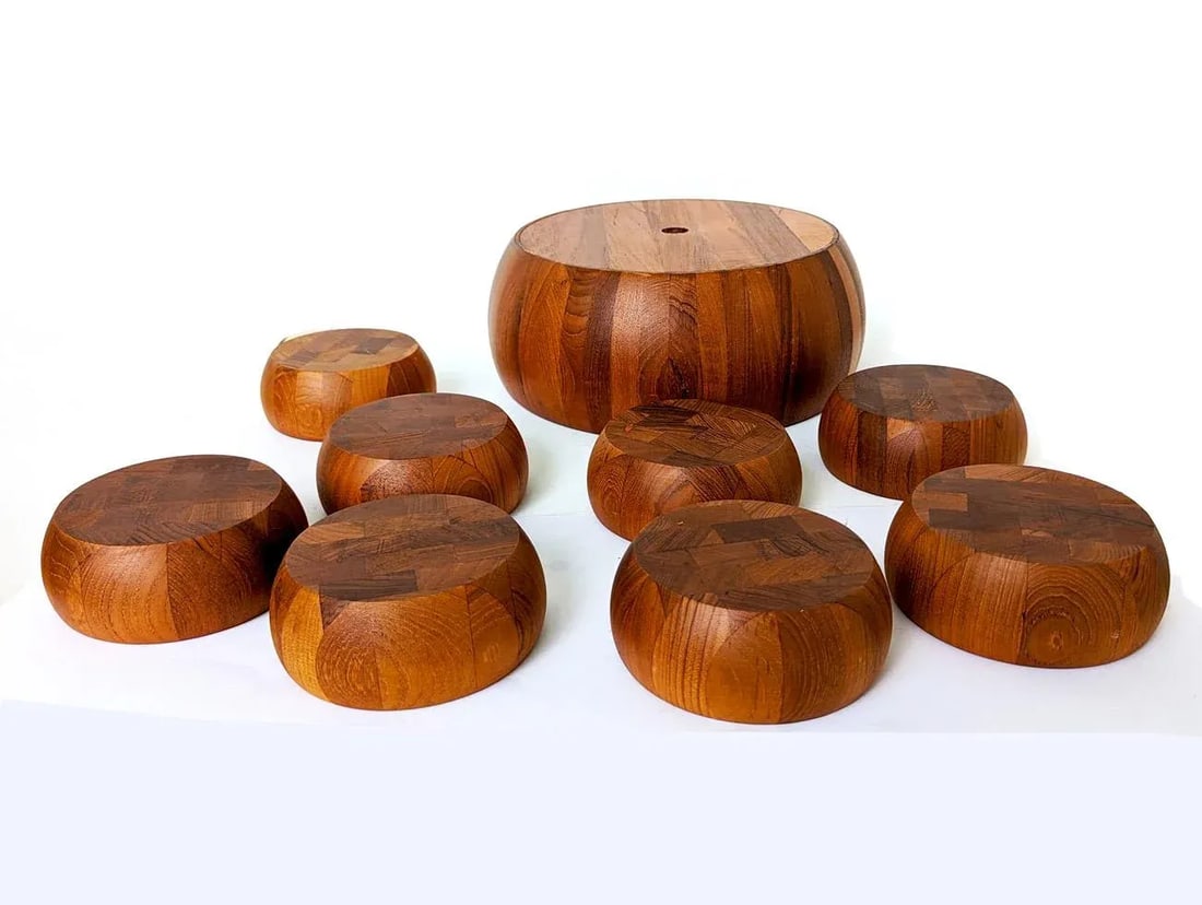 1960s Digsmed Staved Teak Wood Bowls, Set of 9 - 4