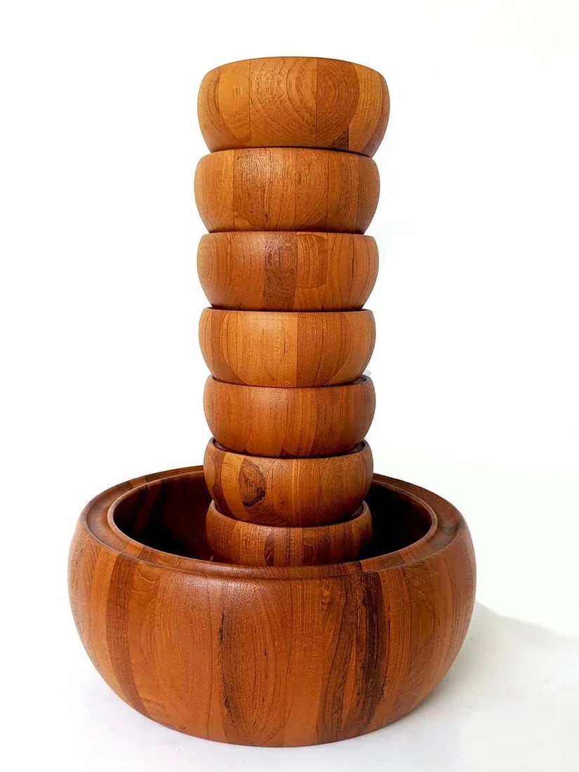1960s Digsmed Staved Teak Wood Bowls, Set of 9 - 7