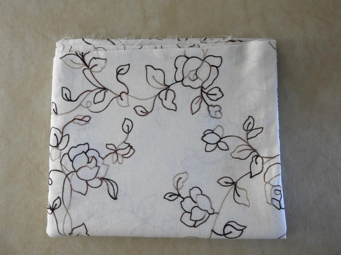 Cotton Linen Crewel Embroidered Roses Fabric Over 2 Yards - 6