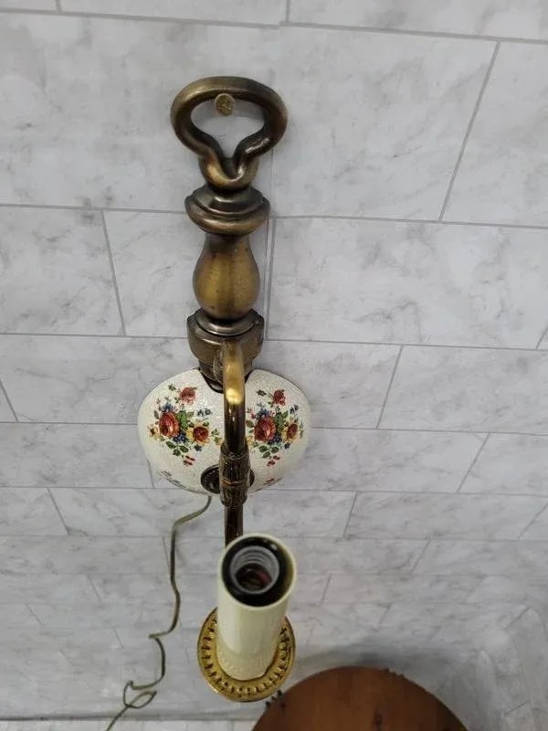 Vintage 1960s Farmhouse Botanical Ceramic Brass Wall Sconce - 6