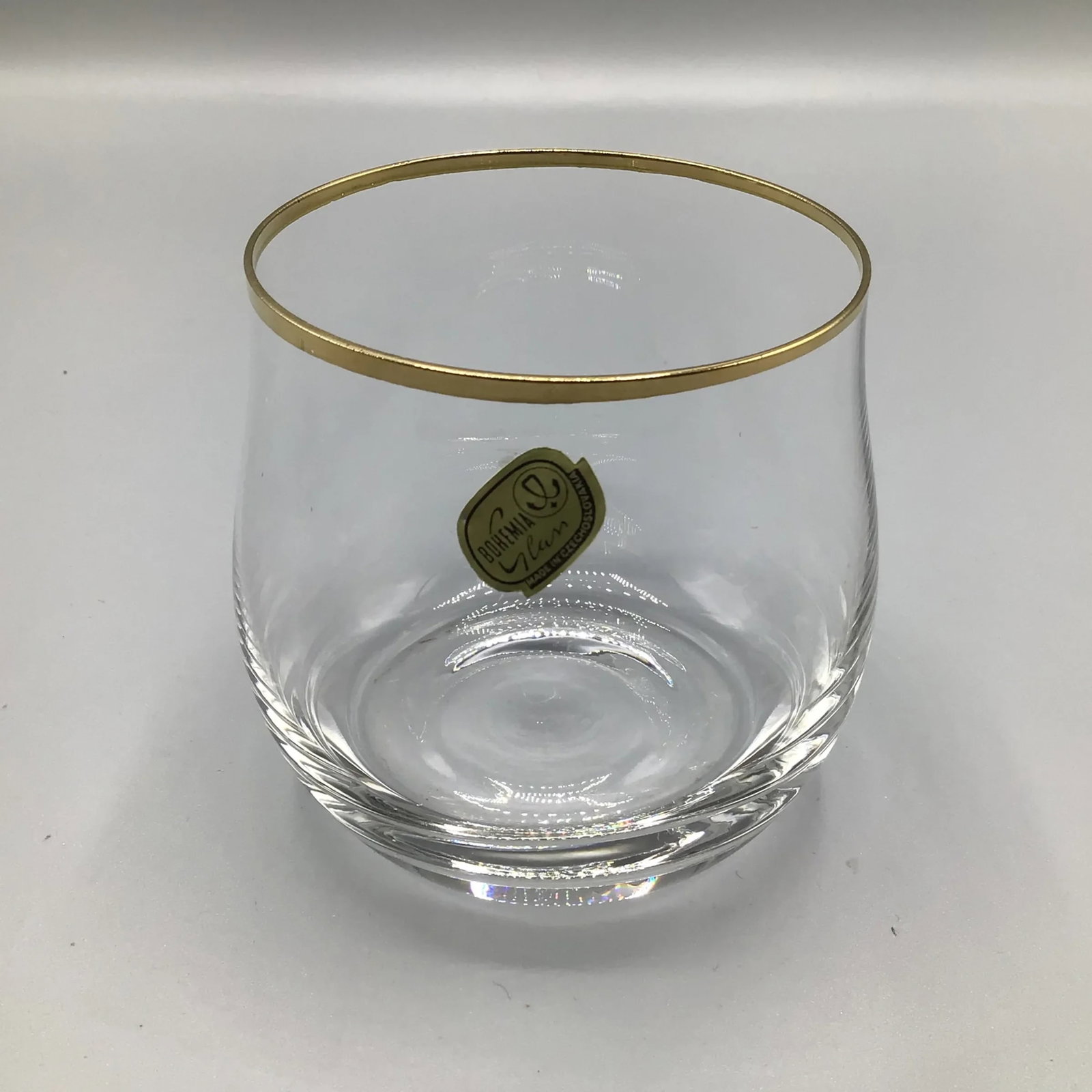 Bohemian Crystalex Geneve Old Fashion Gold Rim Whiskey/Scotch/Bourbon Glasses With Pressed Teak Tray - 2