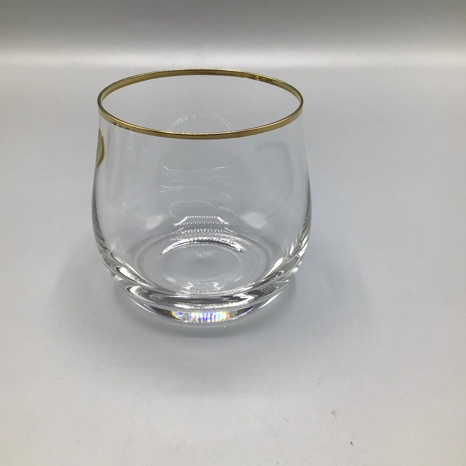 Bohemian Crystalex Geneve Old Fashion Gold Rim Whiskey/Scotch/Bourbon Glasses With Pressed Teak Tray - 3