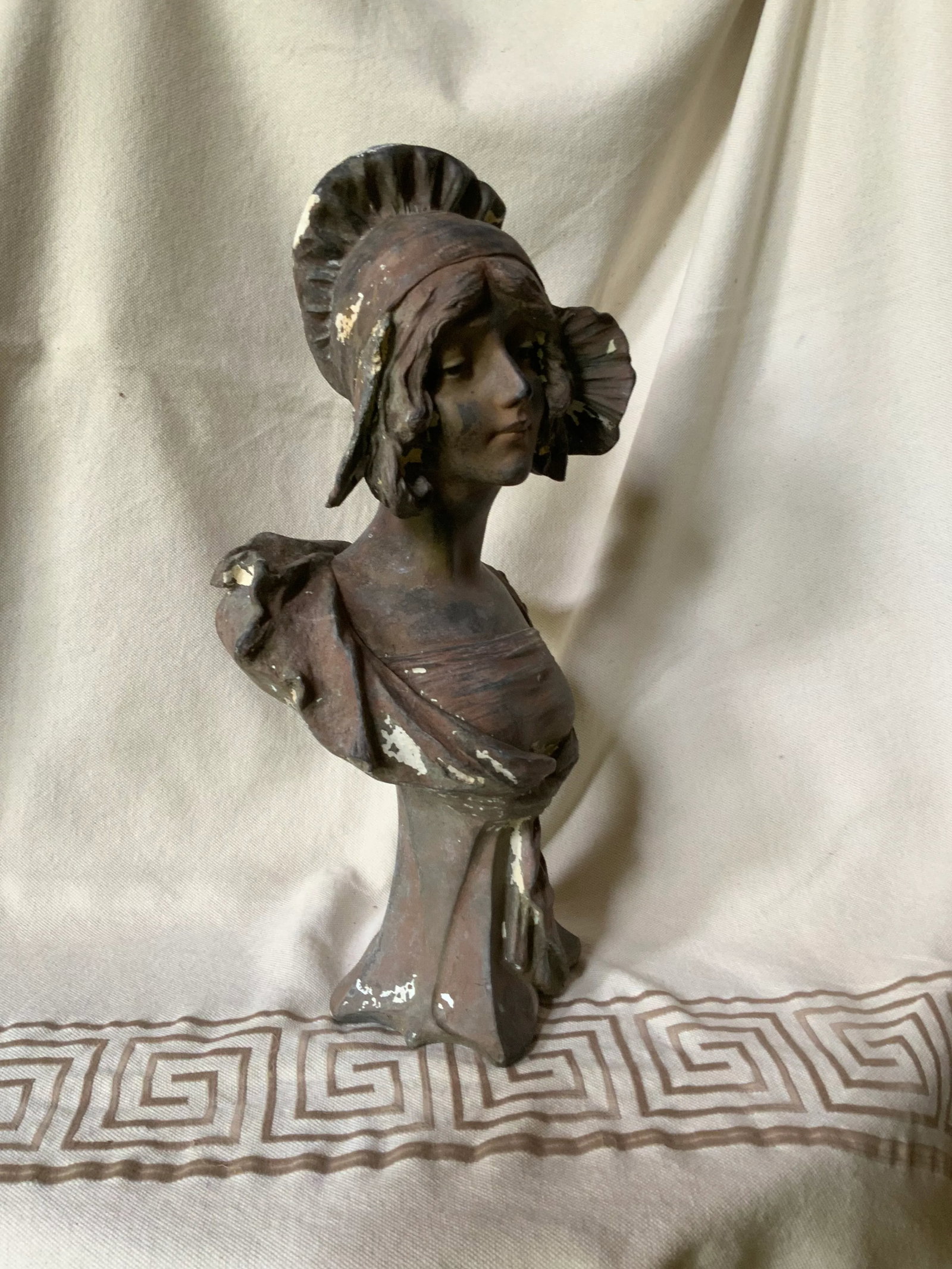 Antique French Art Nouveau Cast Iron Bust of a "Coquette" After Pablo Rigual - 10