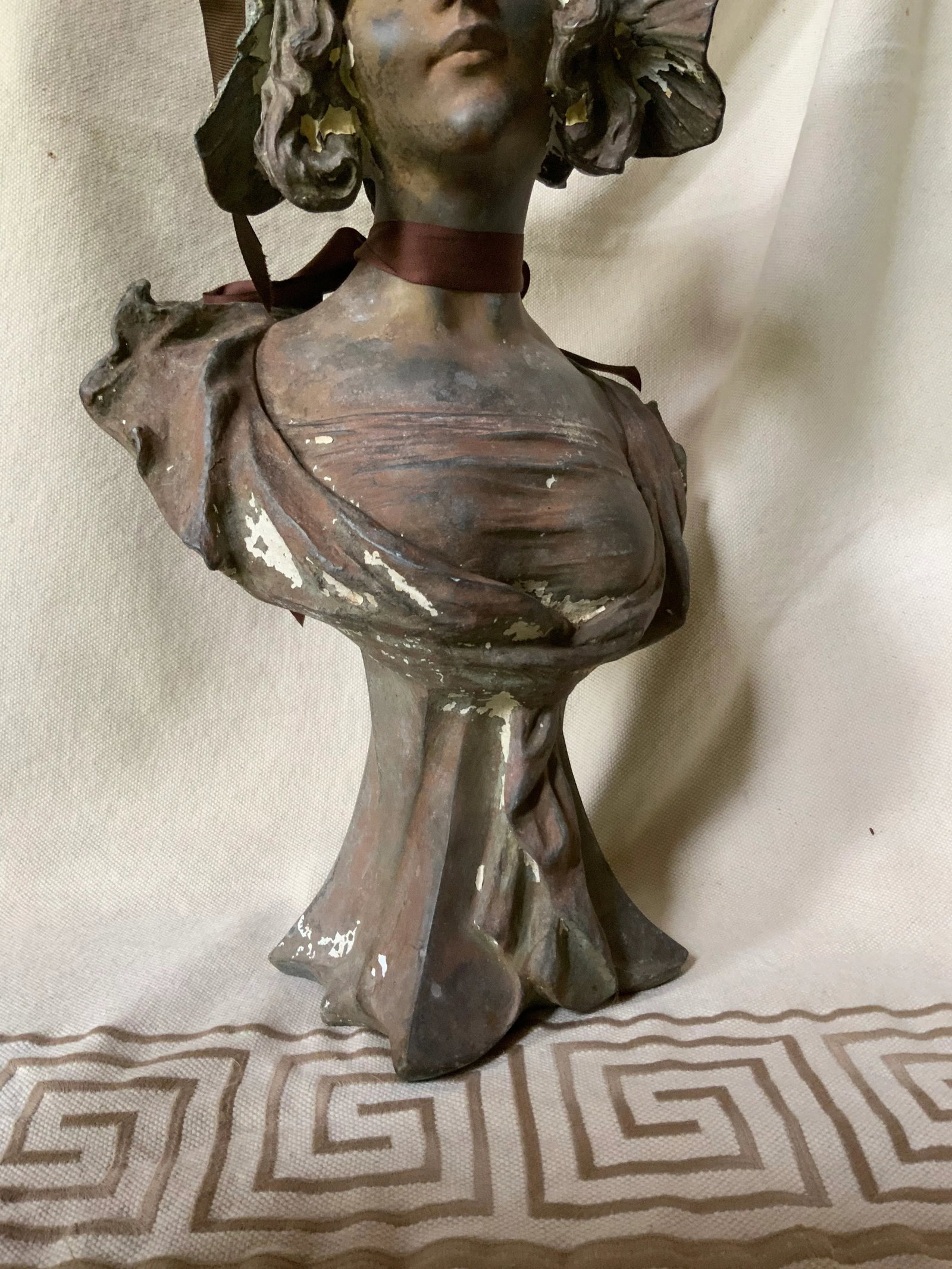 Antique French Art Nouveau Cast Iron Bust of a "Coquette" After Pablo Rigual - 7