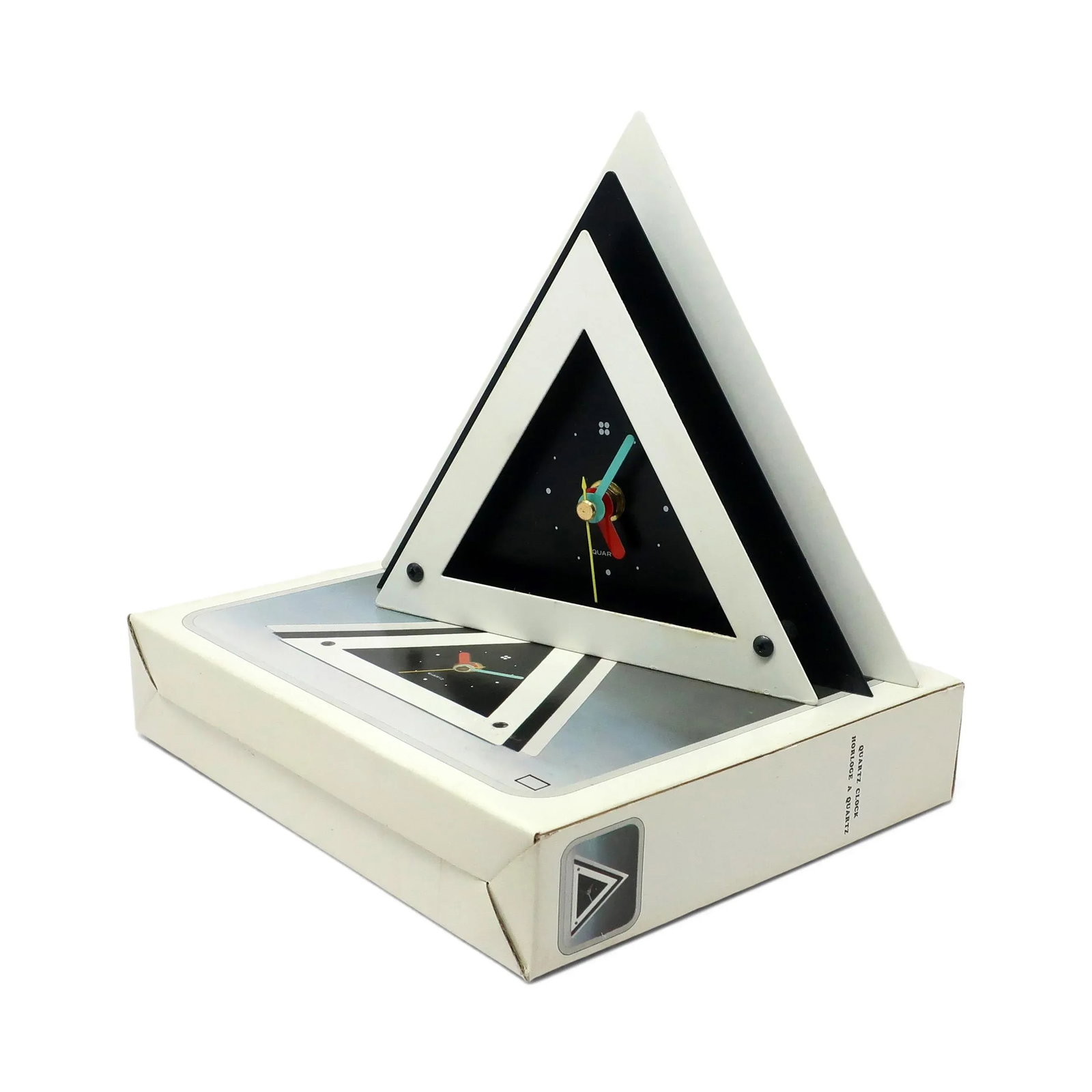 1980s Black & White Stacked Desk or Mantel Clock - 4