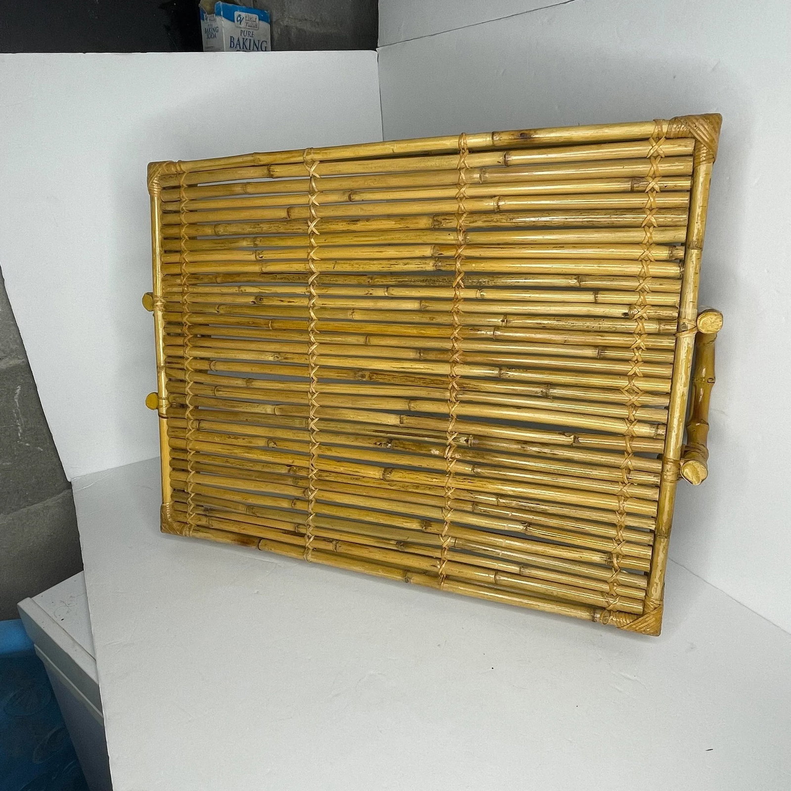 Large Vintage Bamboo Pencil Reed Tray With Handles - 2