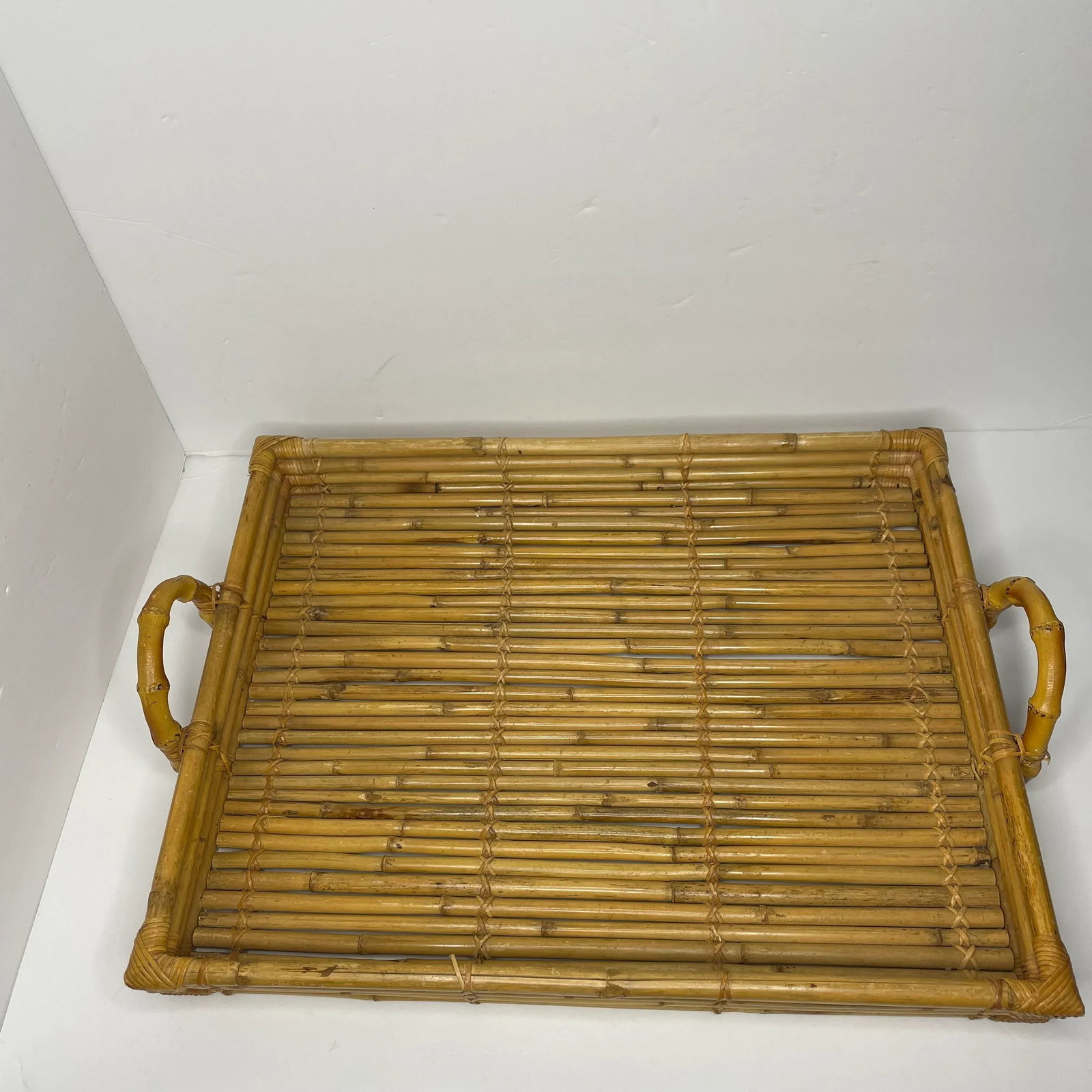 Large Vintage Bamboo Pencil Reed Tray With Handles - 3