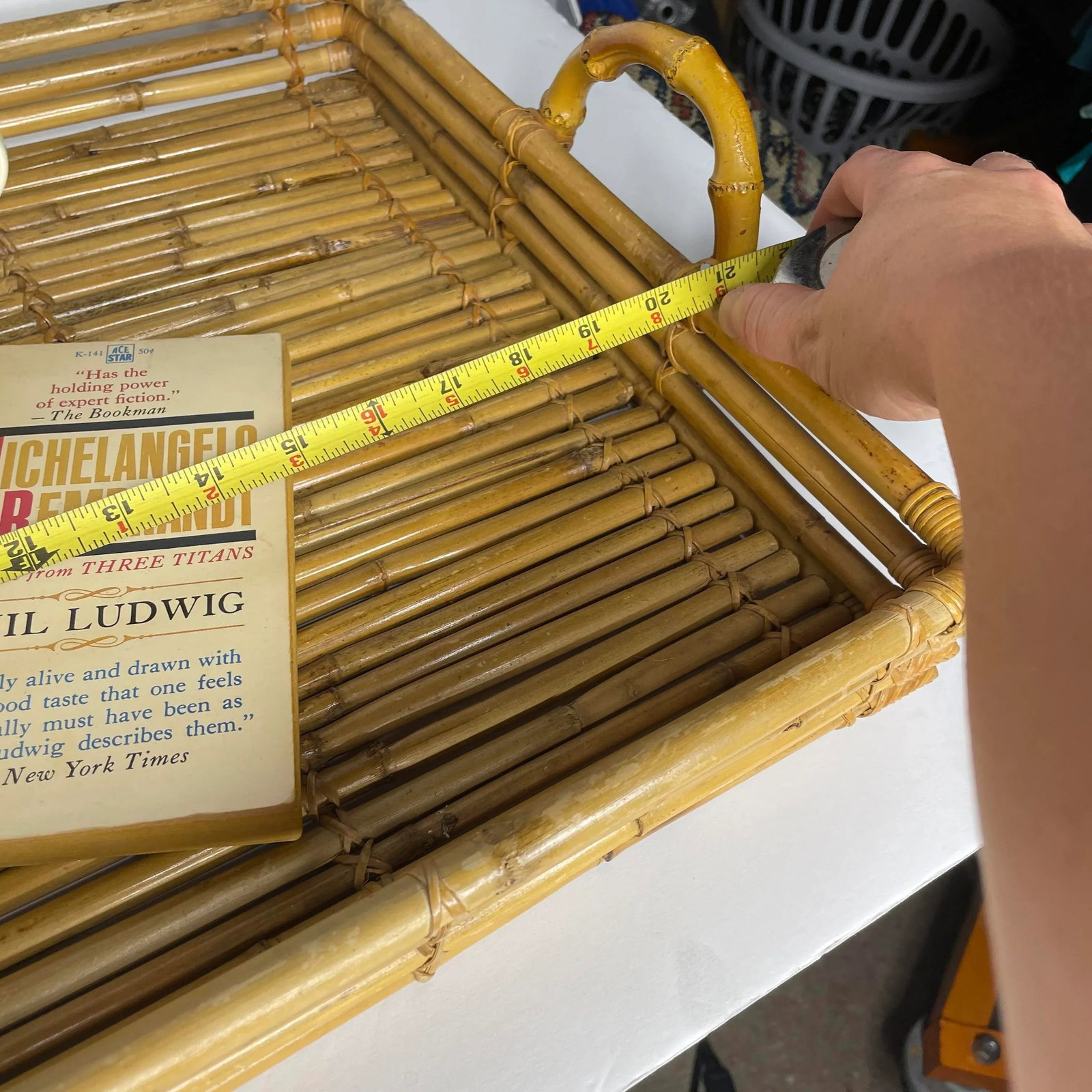 Large Vintage Bamboo Pencil Reed Tray With Handles - 4