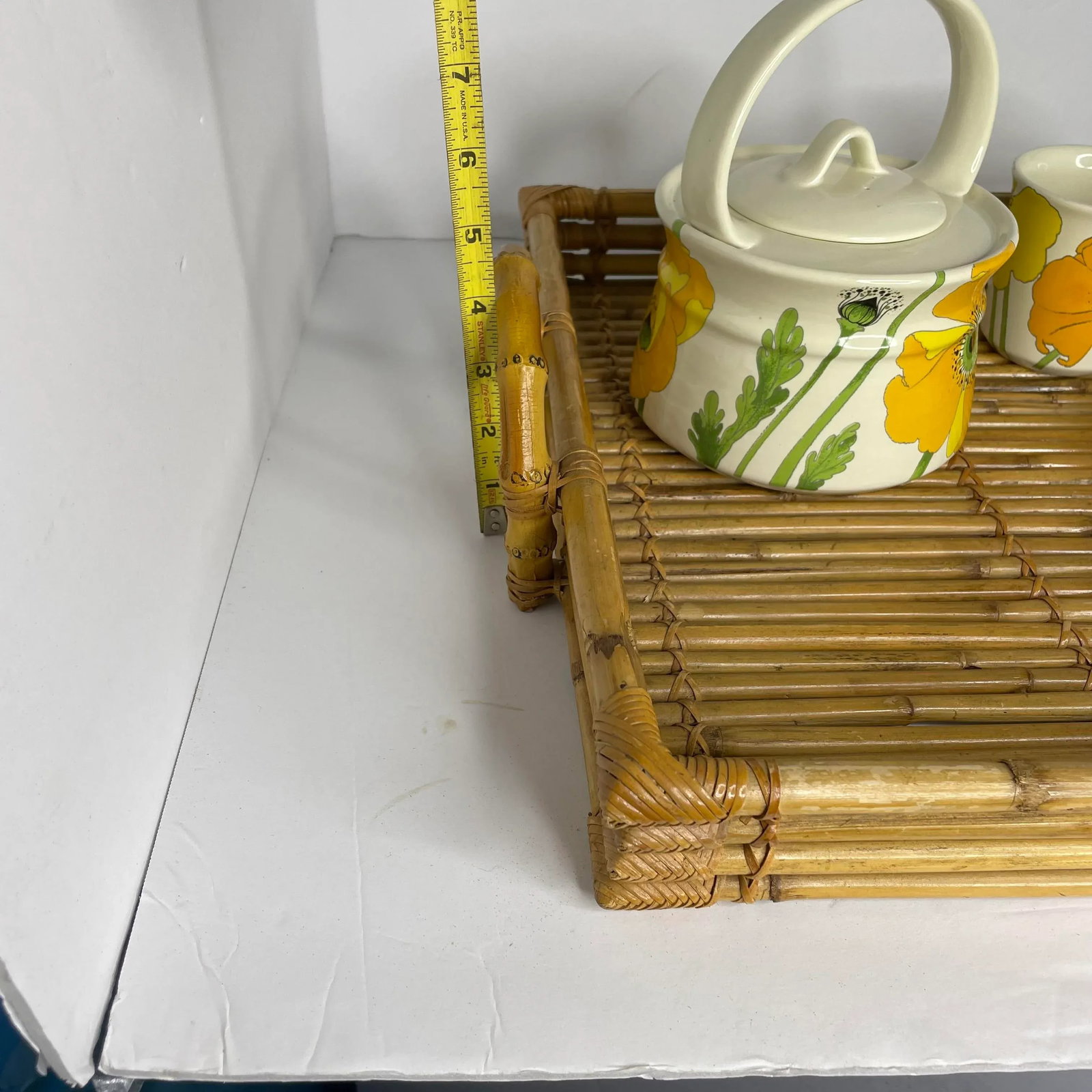 Large Vintage Bamboo Pencil Reed Tray With Handles - 6