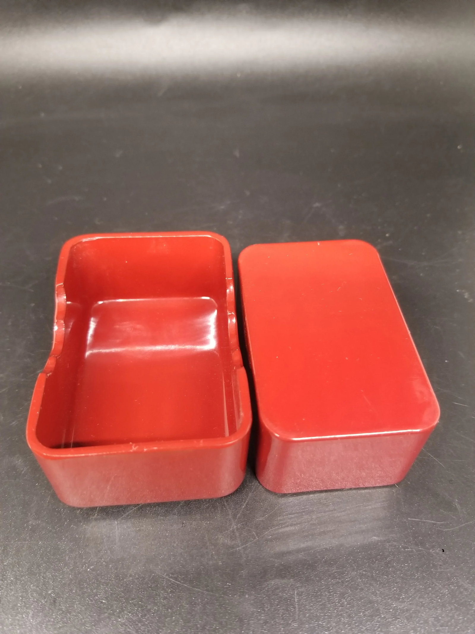 Vintage Brick Red & Gold Bamboo Lacquer Trinket Box Made in Japan - 3